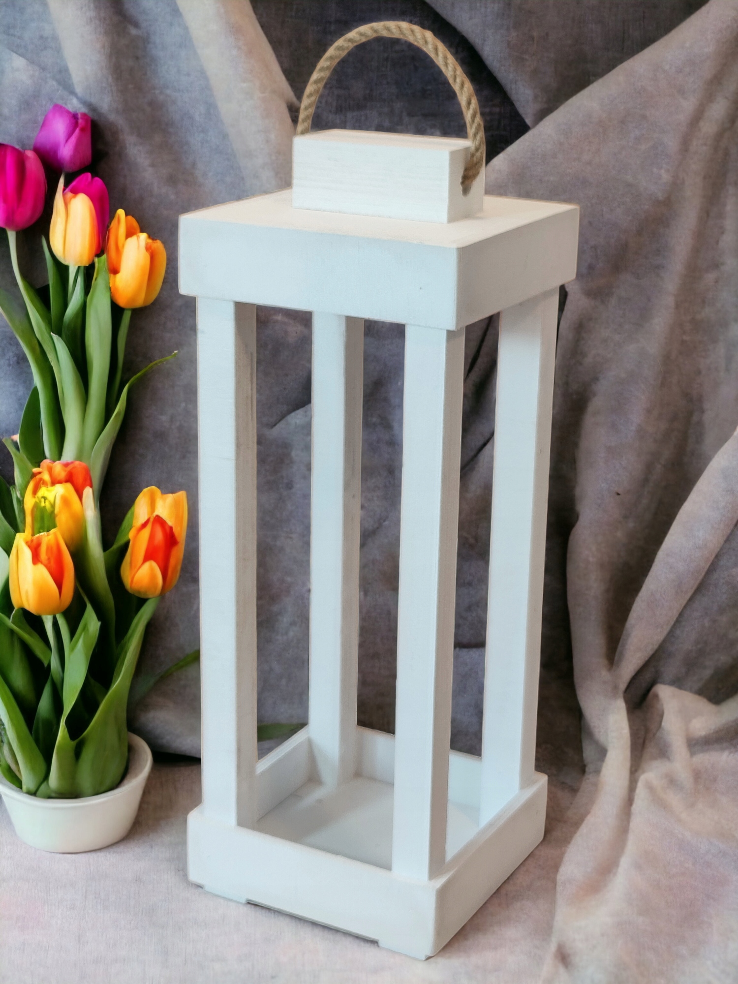 ELEGANCKI BIAŁY LAMPION 55cm ŚLUB WESELE OZDOBA Marka inna