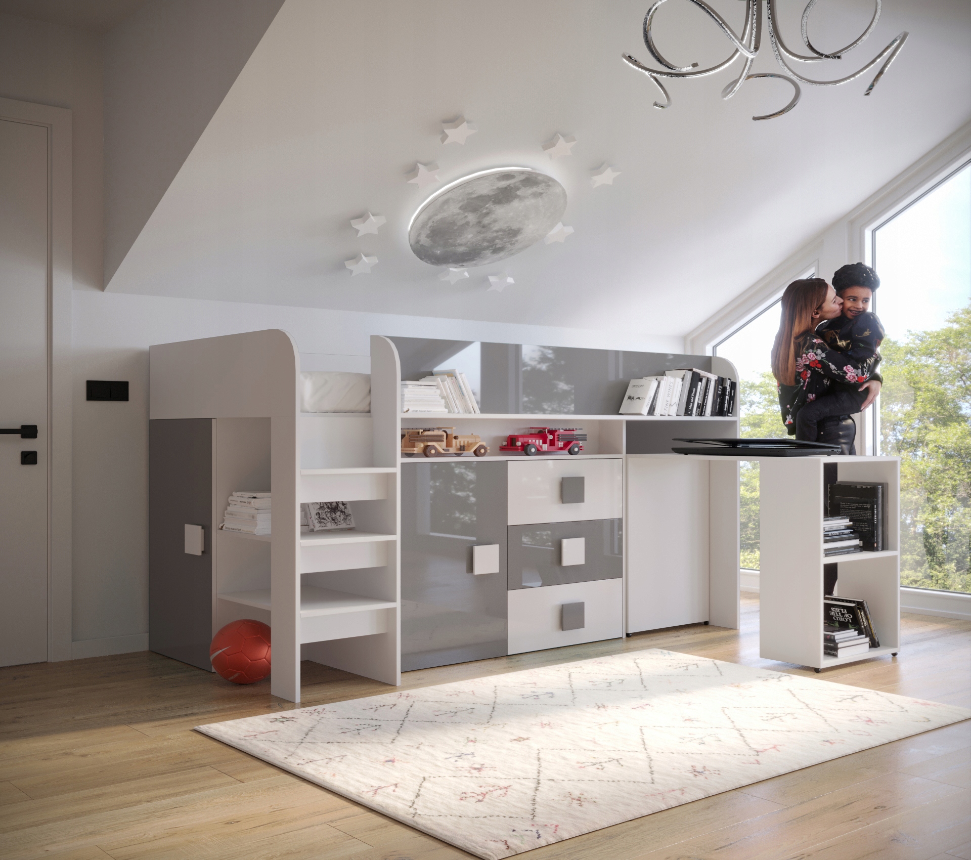 Łóżko piętrowe antresola TOLEDO 1 z biurkiem Długość mebla 204.4 cm