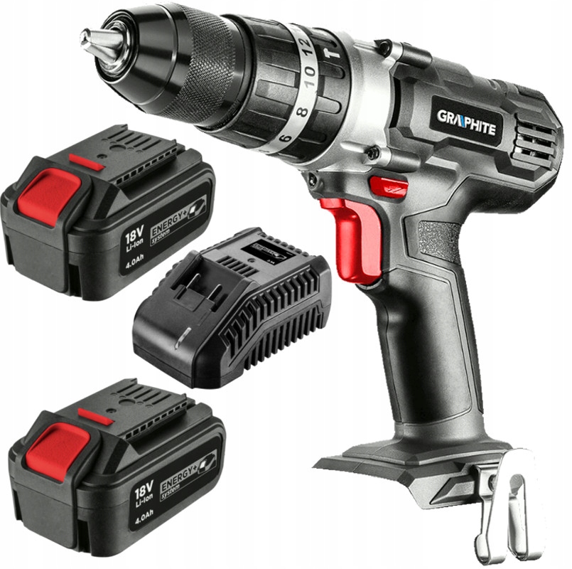 Graphite Wiertarka Wiertarko-wkrętarka Udarowa 55Nm 2x4Ah 18VEnergy+ 58G010