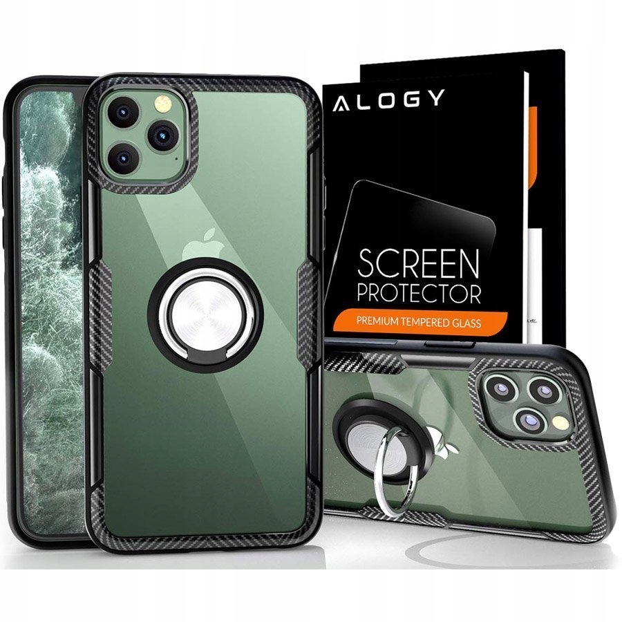 

Etui Alogy Karbon - Ring do Iphone 11 Pro + Szkło