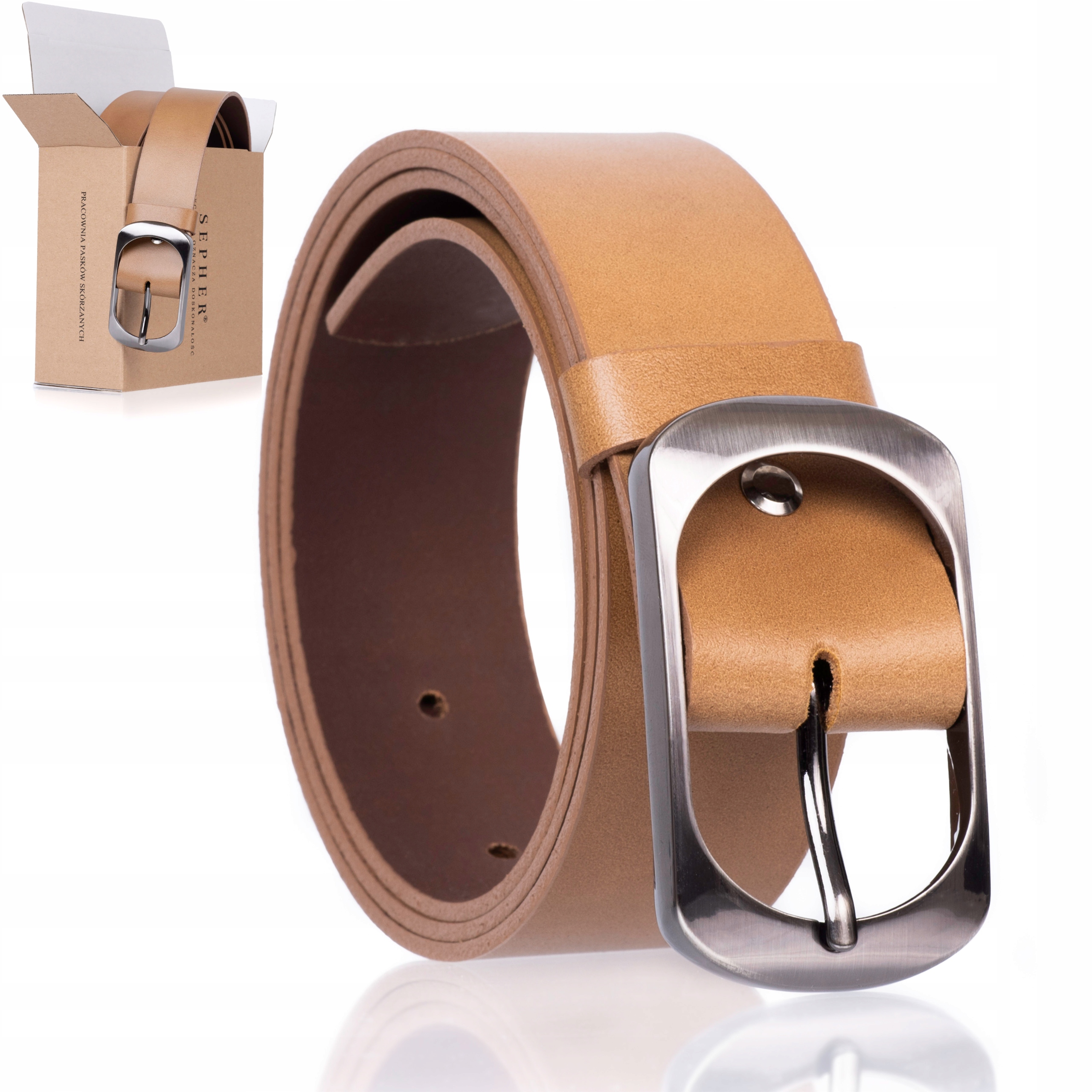 

Pasek Skórzany Sepher szeroki 4cm Brąz orzechowy