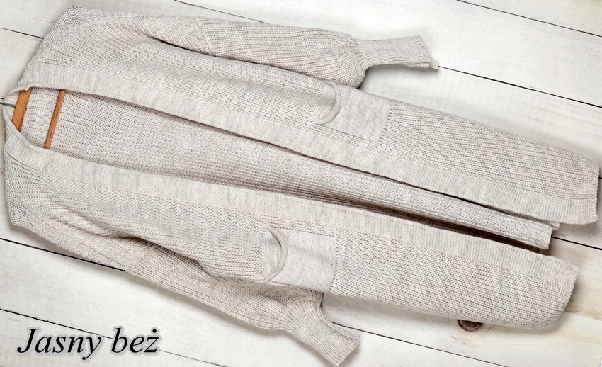 CIEPŁY DŁUGI KARDIGAN NARZUTKA SWETER K60 Kolor beżowy