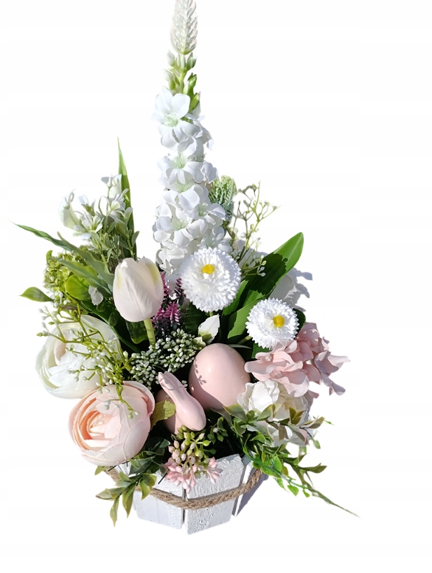 Velikonoční dekorace se zajícem. Dekorace v dřevěném květináči