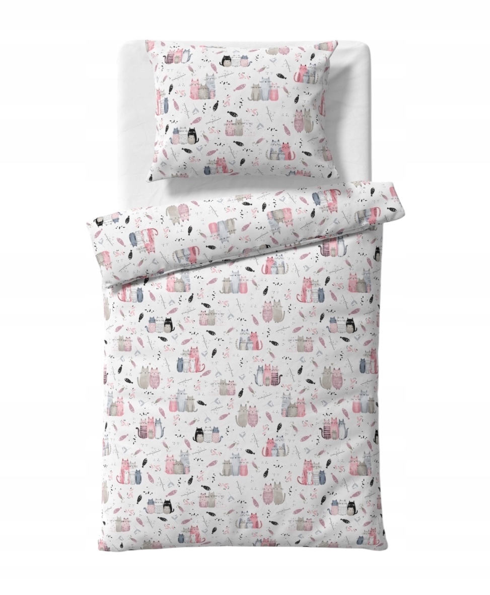 Komplet pościeli Bawełna 140x200 kotki różowe dużo wzorów dziecięca
