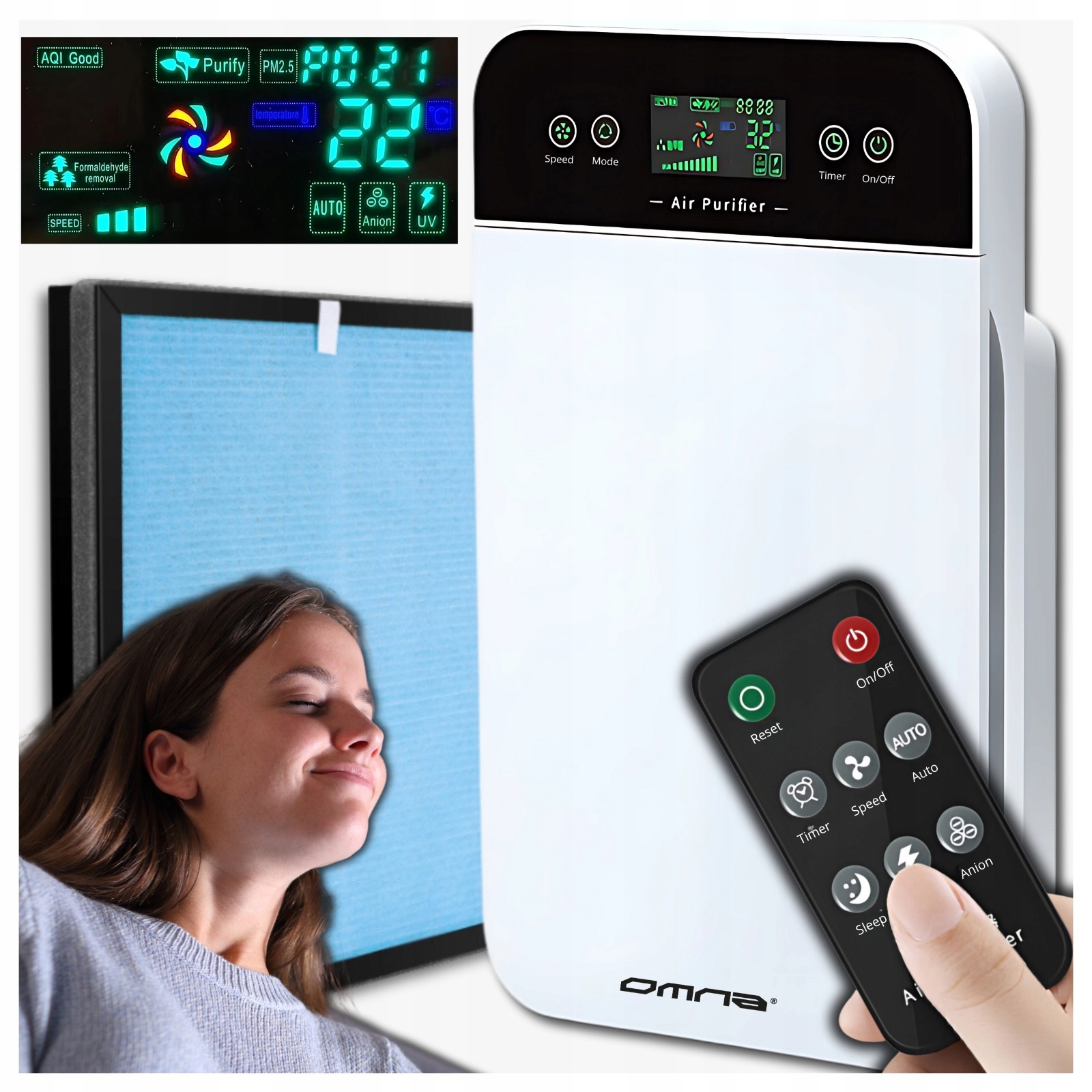 Čistička vzduchu s ionizátorem velká pro alergiky ionty hepa Uv-c lampa