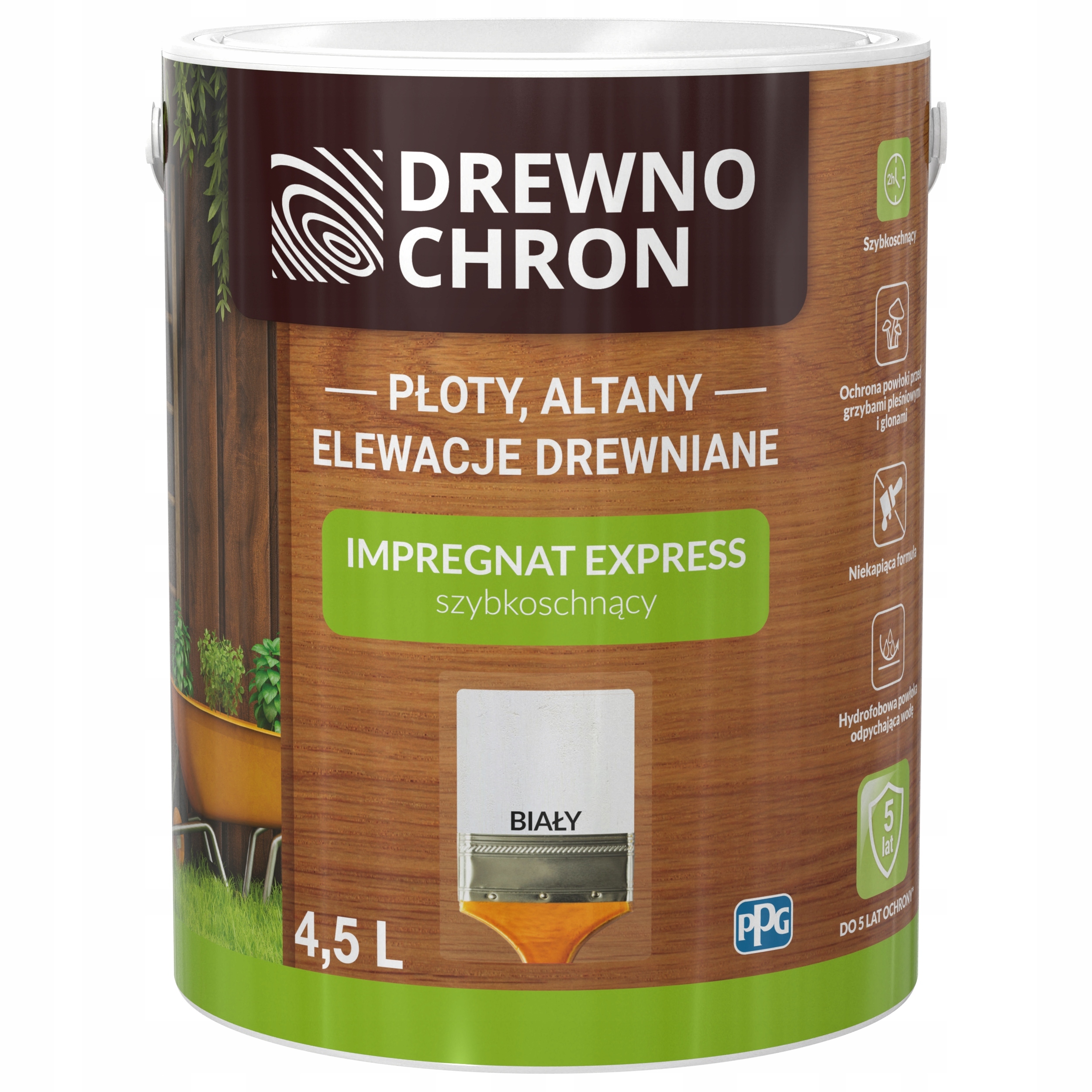 DREWNOCHRON IMPREGNAT EXPRESS 4,5L BIAŁY Zastosowanie na zewnątrz