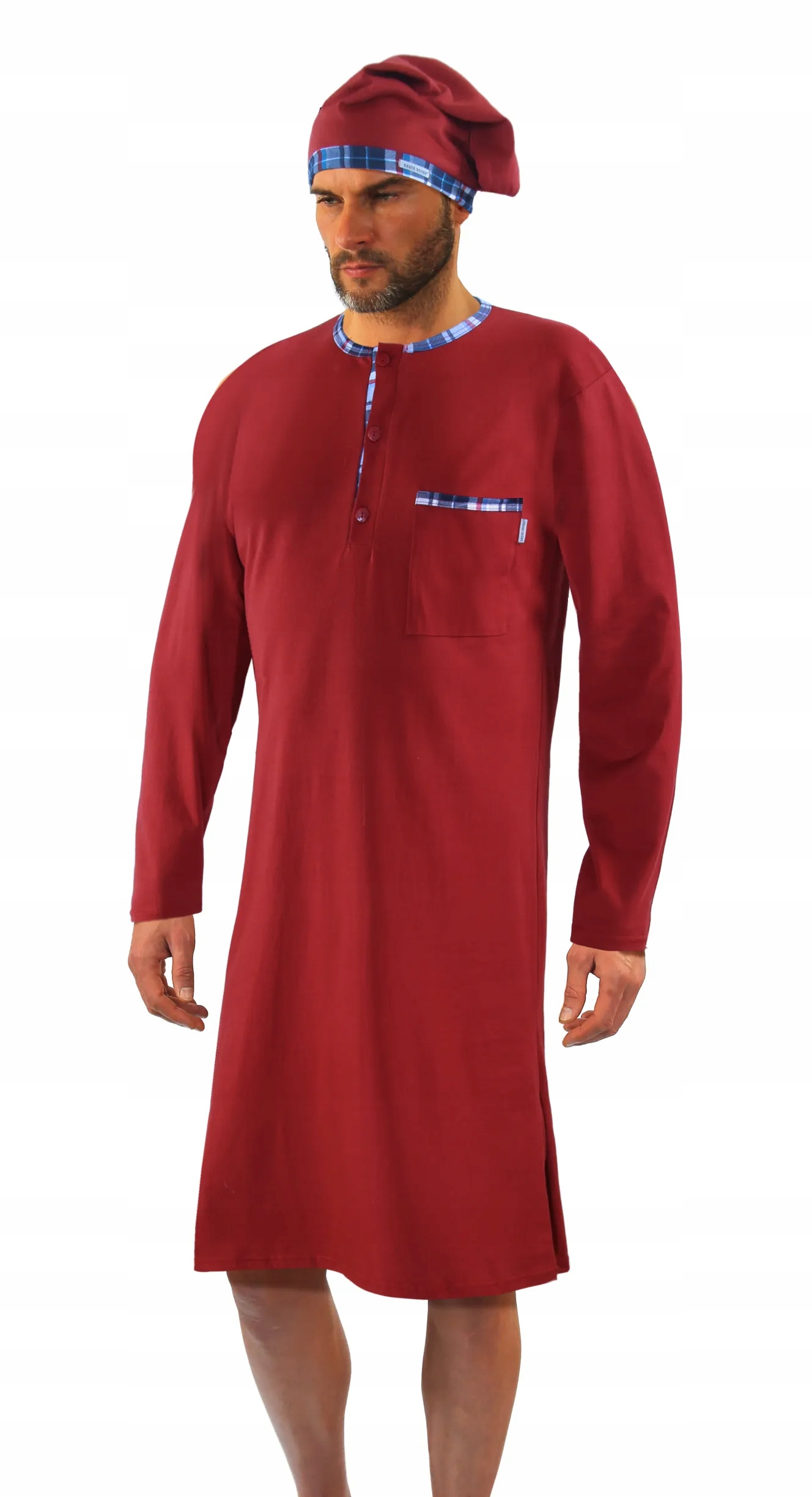 Sesto Senso Pánská noční košile dlouhá s županem 3113 Bordo 4XL