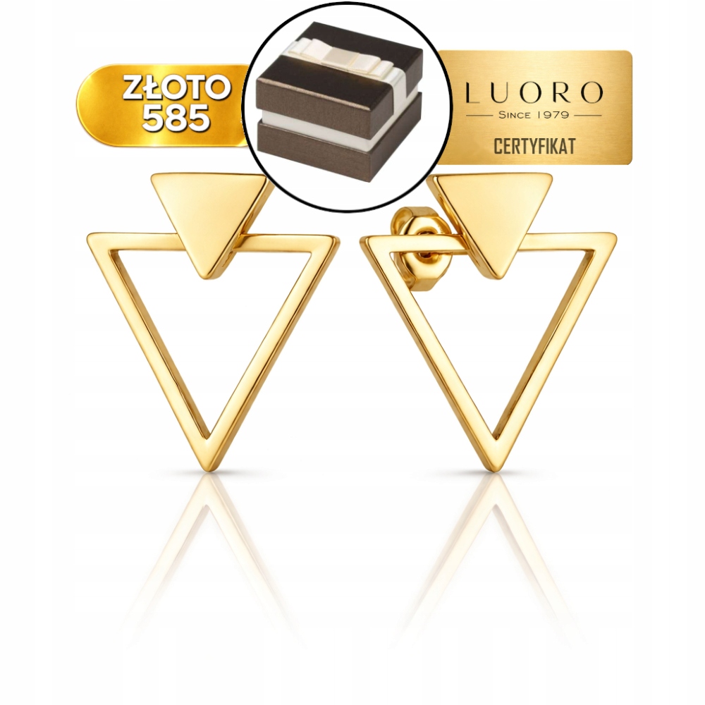 Náušnice Zlaté 585 14K Dvojité Pohyblivé Trojúhelníky 20 MM