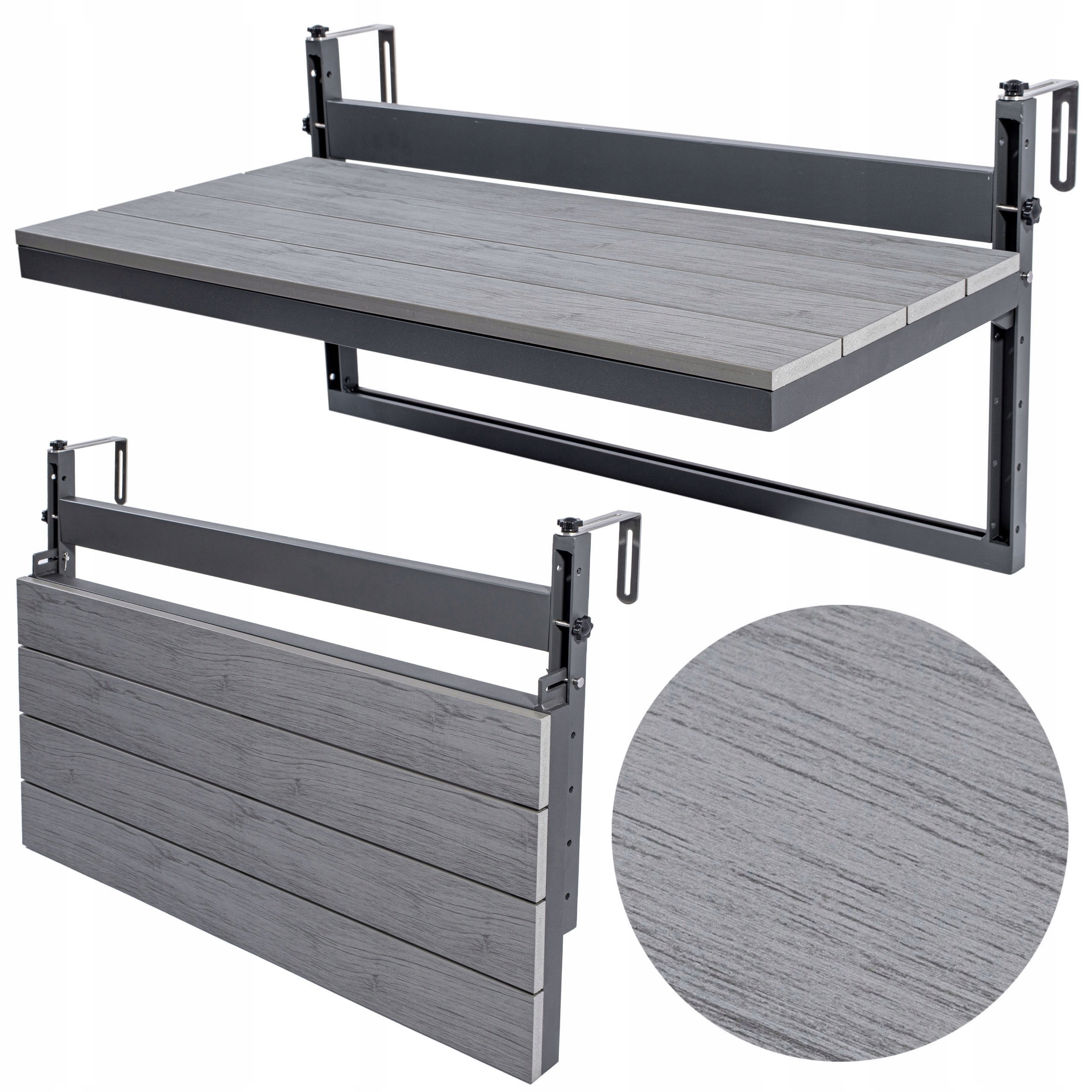 Stolik Balkonowy Wiszący Składany Regulowany 80x40CM Kawowy Na Balkon Taras