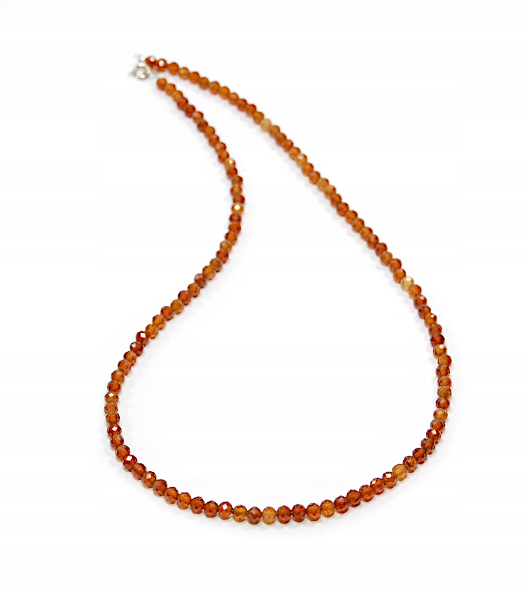Náhrdelník Hessonit oranžový Granátové Grossular fasetované kuličky 4 mm stříbrný