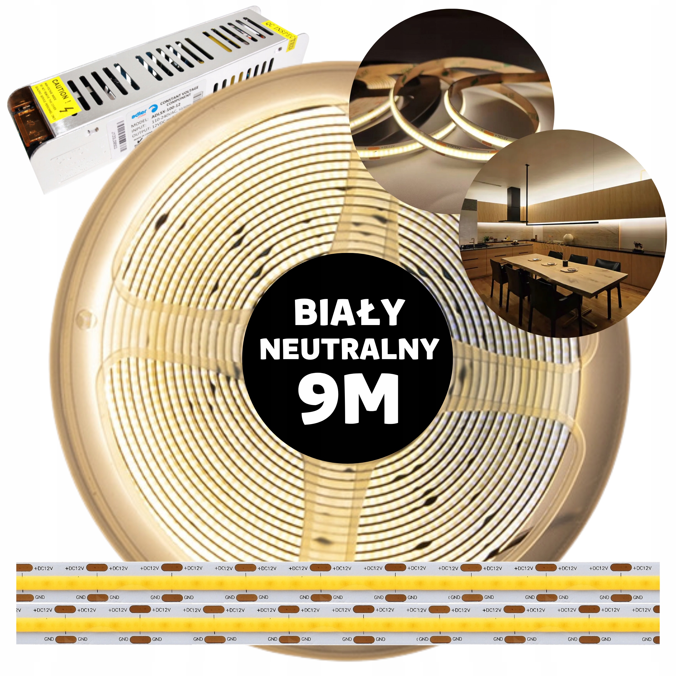 Pásik Led Cob linka kontinuálna neónová s napájacím zdrojom neutrálna biela 12V 9M