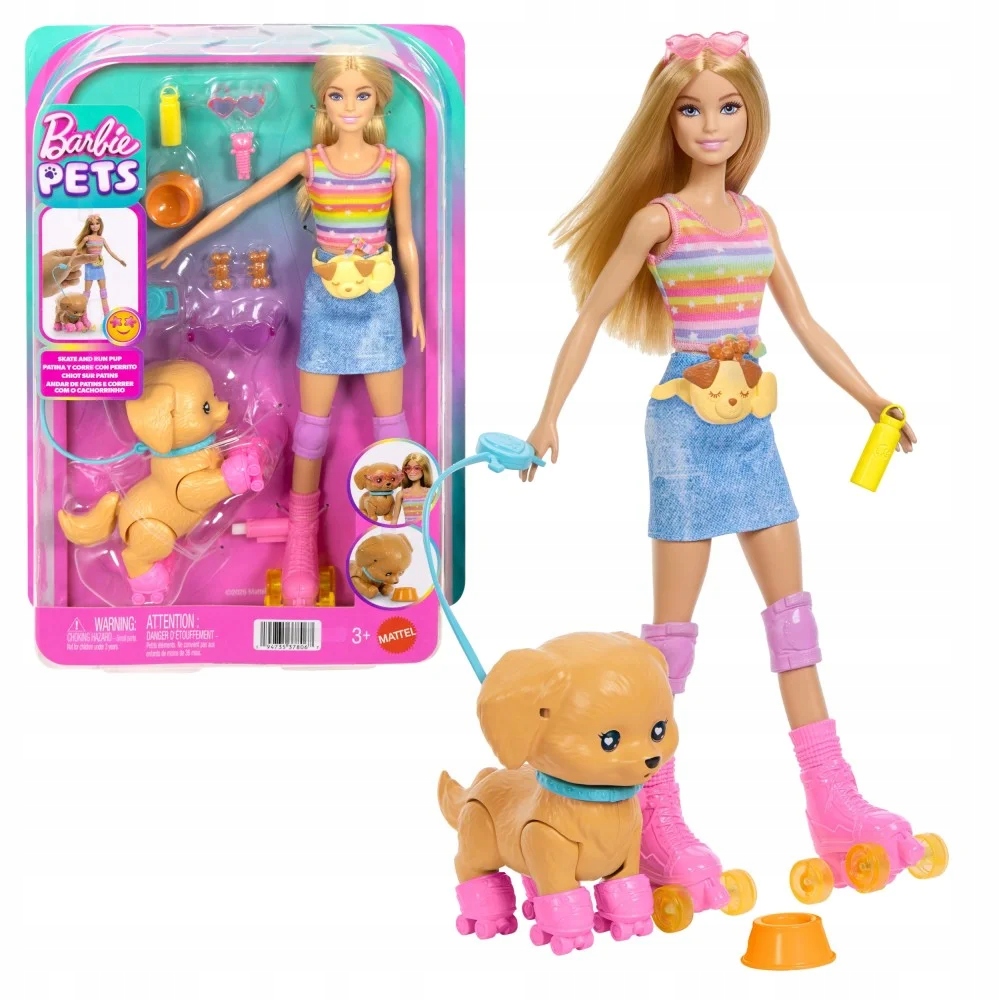 Barbie Jazda na wrotkach Lalka i piesek Zestaw Blondynka JMJ44