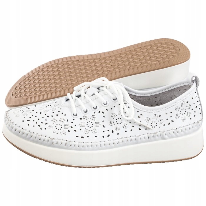 Buty Półbuty Skórzane Damskie Filippo Białe Ażurowe P4606/24 White