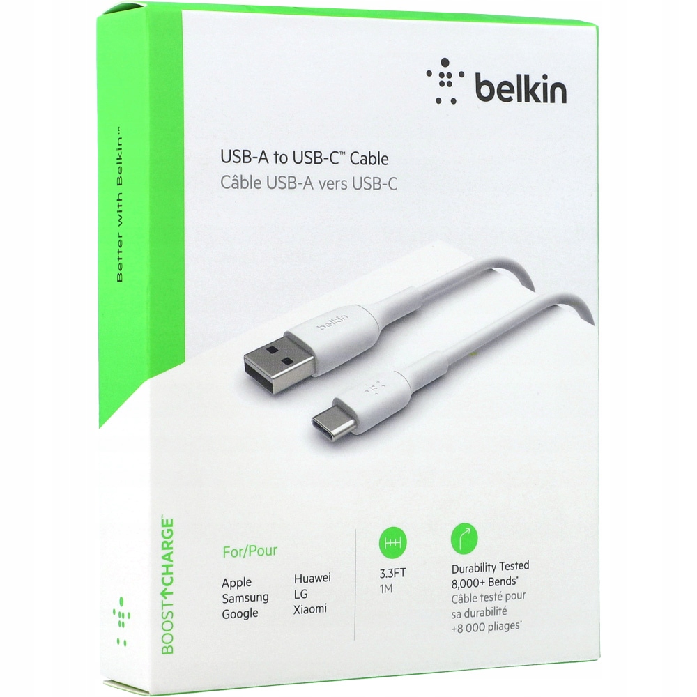 Kabel Belkin Boost Charge PVC USB-A / USB-C, 1m Kolor biały
