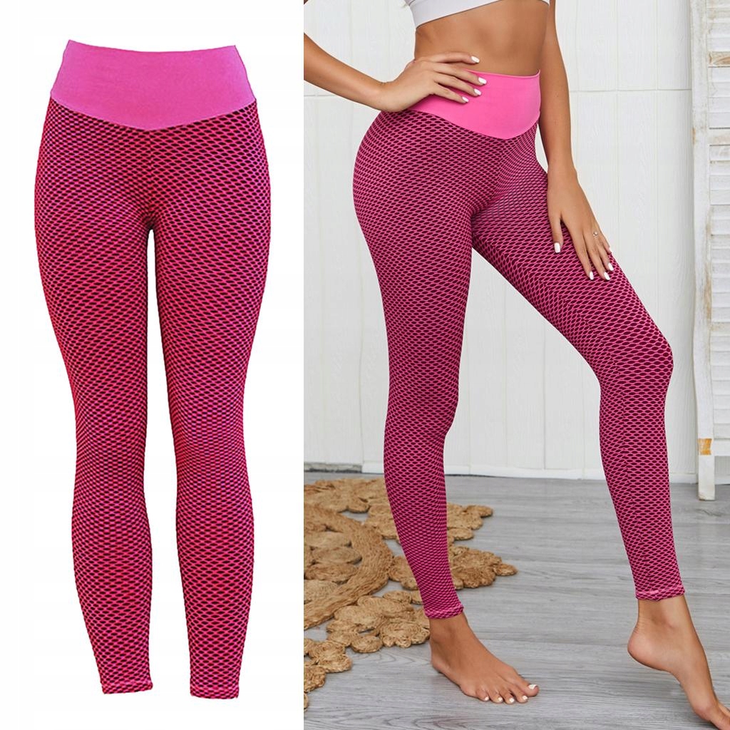 Dámske textúrované nohavice na jogu s vysokým pásom Gym Legíny na cvičenie Fitness S ružové