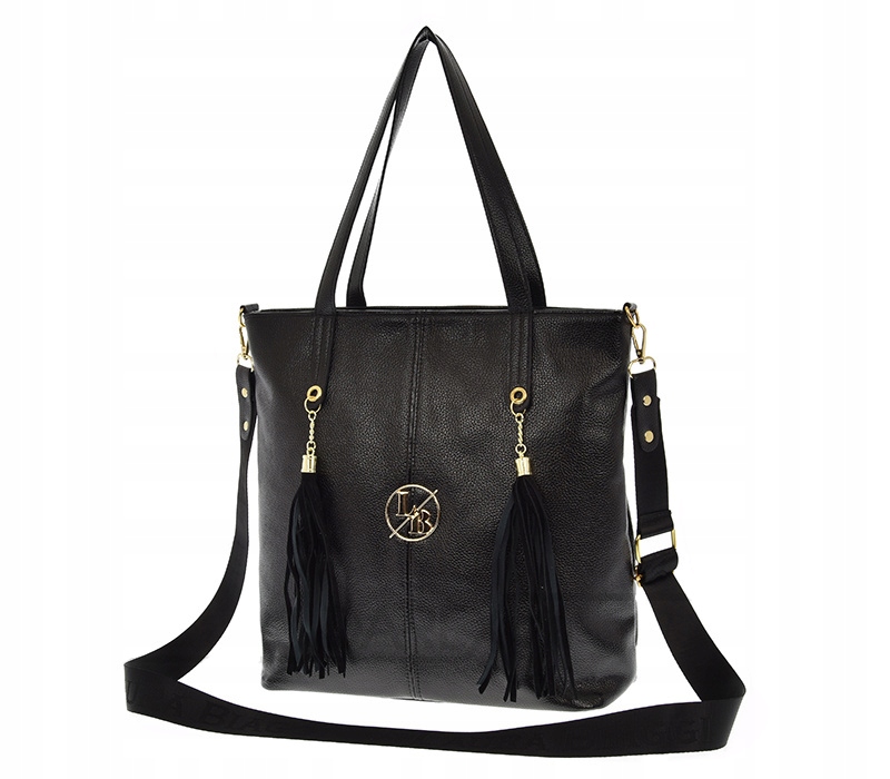 Laura Biaggi - torebka shopper czarna chwosty M227