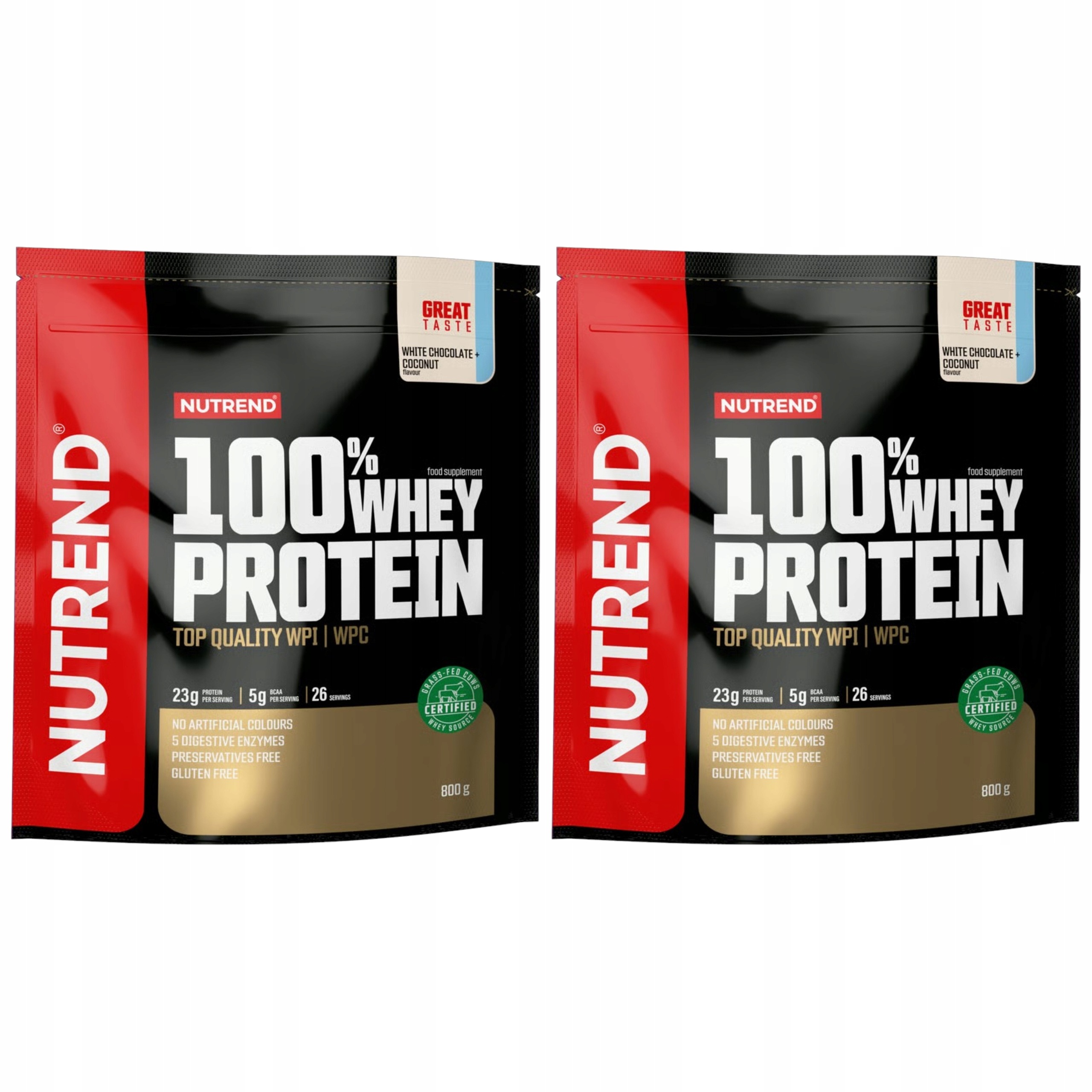 2x Protein Nutrend 100% Whey Protein Wpc Wpi 800 g Bílá Čokoláda Kokos Oživuje