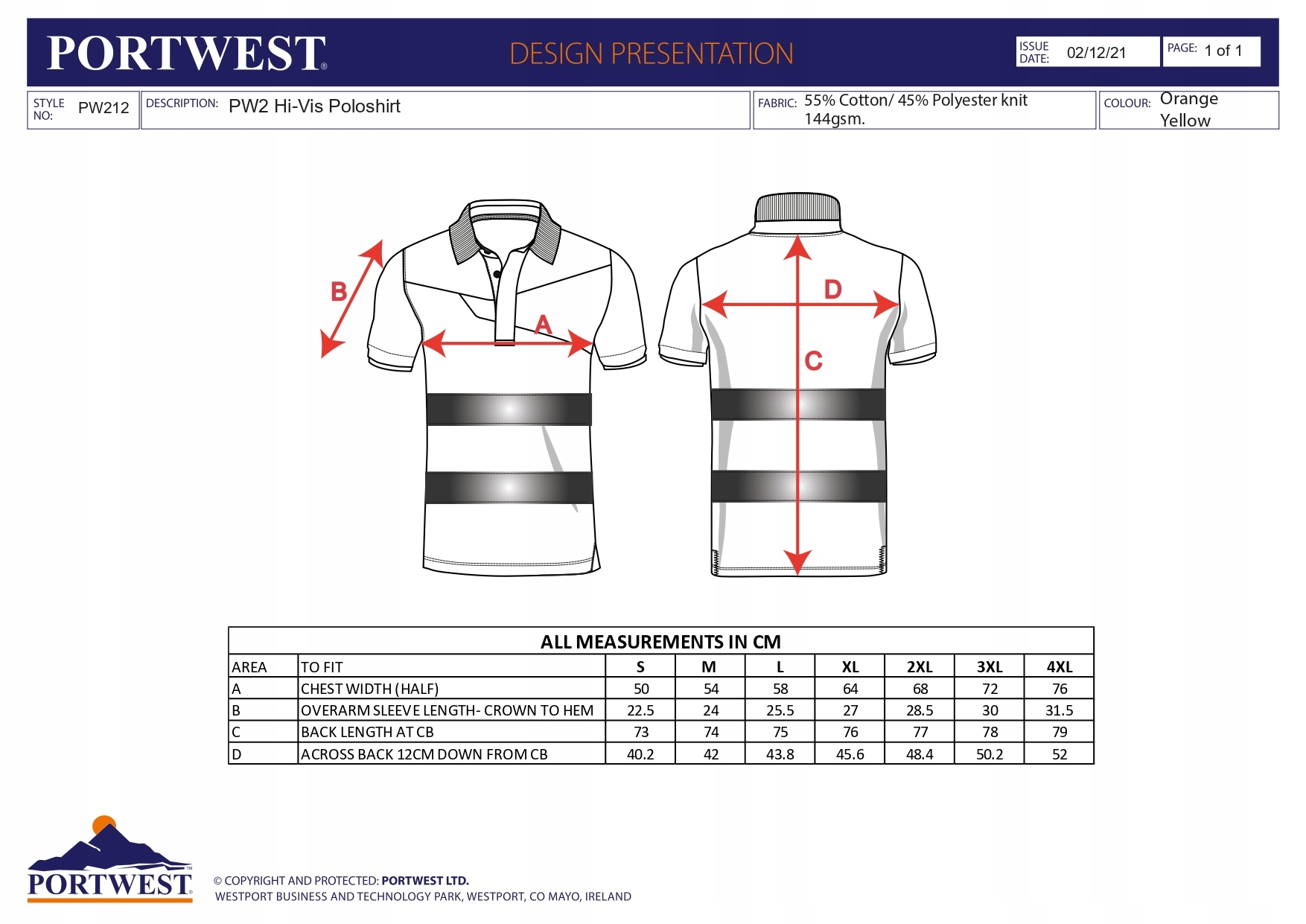PORTWEST KOSZULKA POLO OSTRZEGAWCZA ORANGE PW212 Rozmiar M