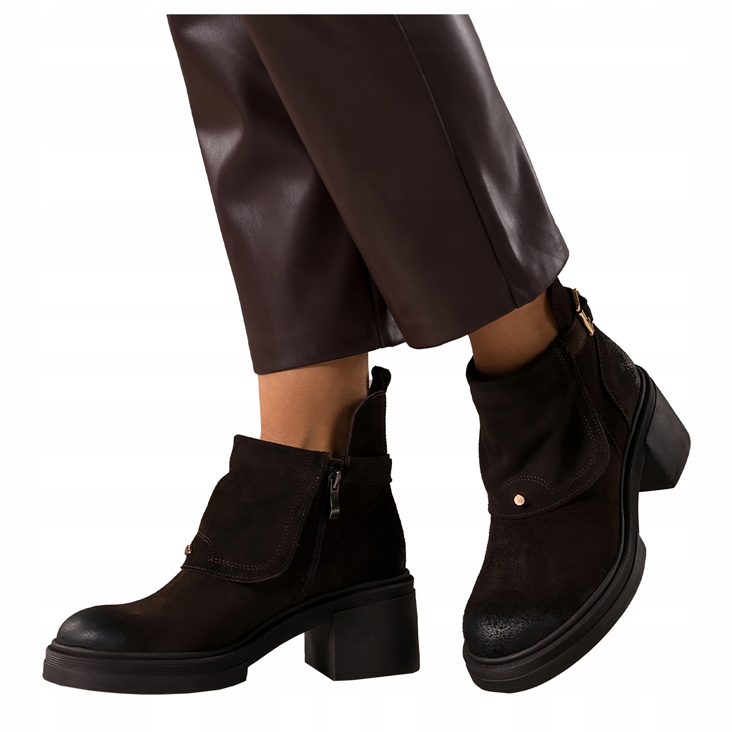 Kotníkové Boty Čokoládové Kožené Dámské Platforma Pohodlné Pásek S přezkou r 36