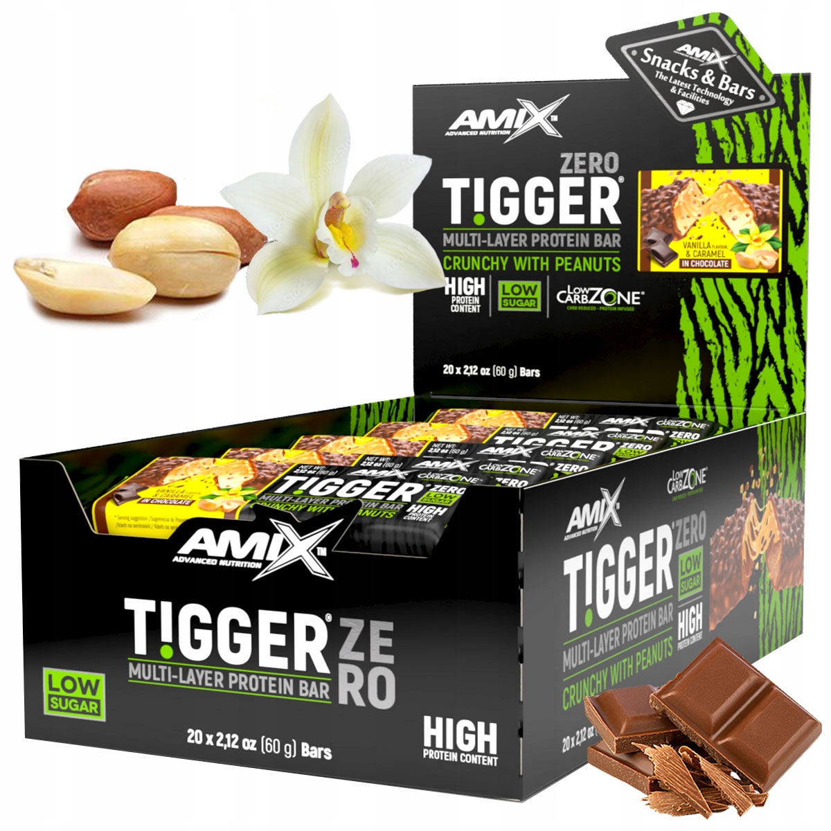 Proteinové Tyčinky Bez Cukru Amix Tigger Vanilka Karamel s oříšky proteinové