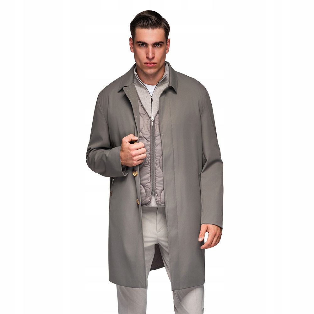 Pánský kabát s odnímatelnou vestou popelavý V6 OM-COLC-0139, velikost L