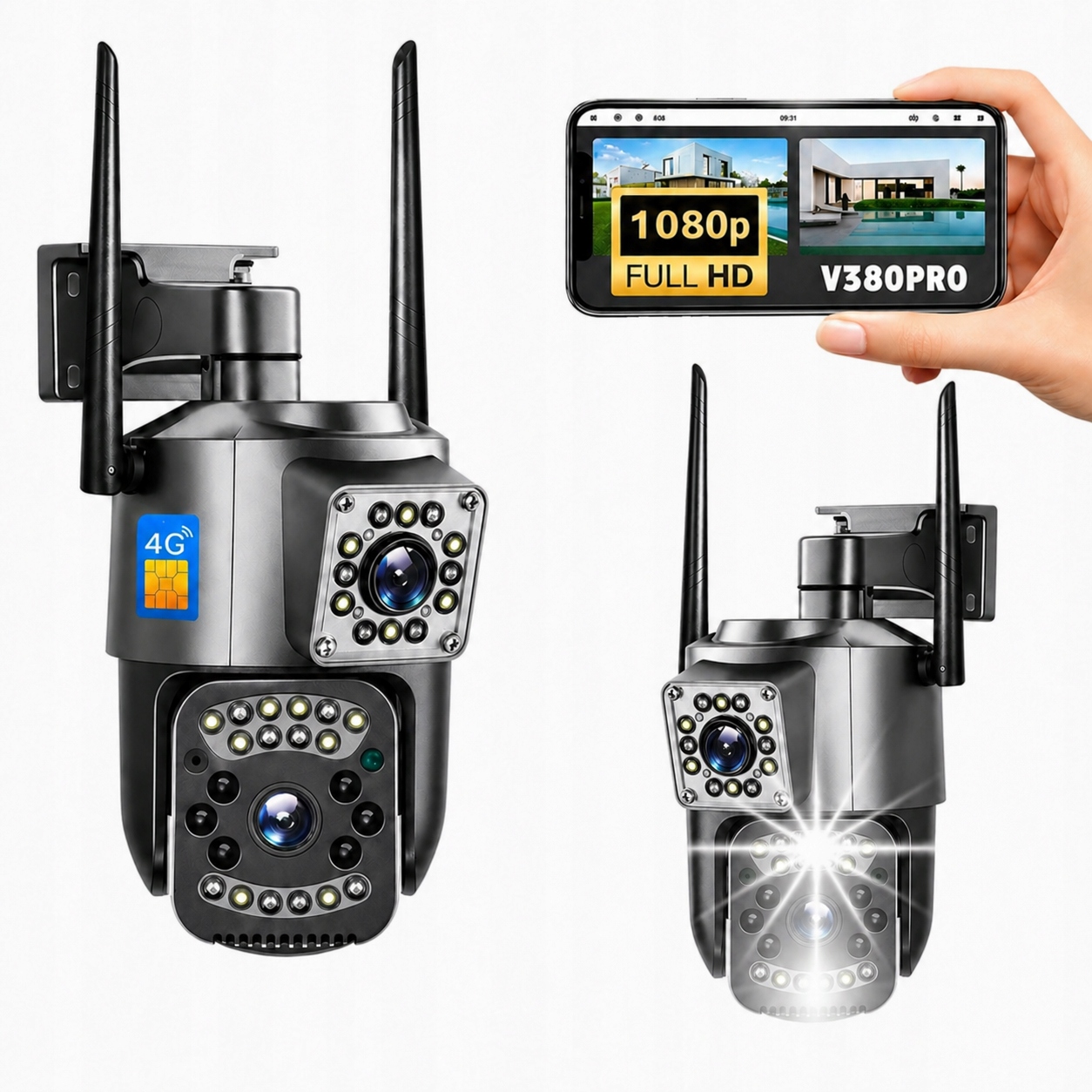 Zewnętrzna kamera 4K Hd dwa obiektywy 8MP na karta Sim 4G Lte obrotowa