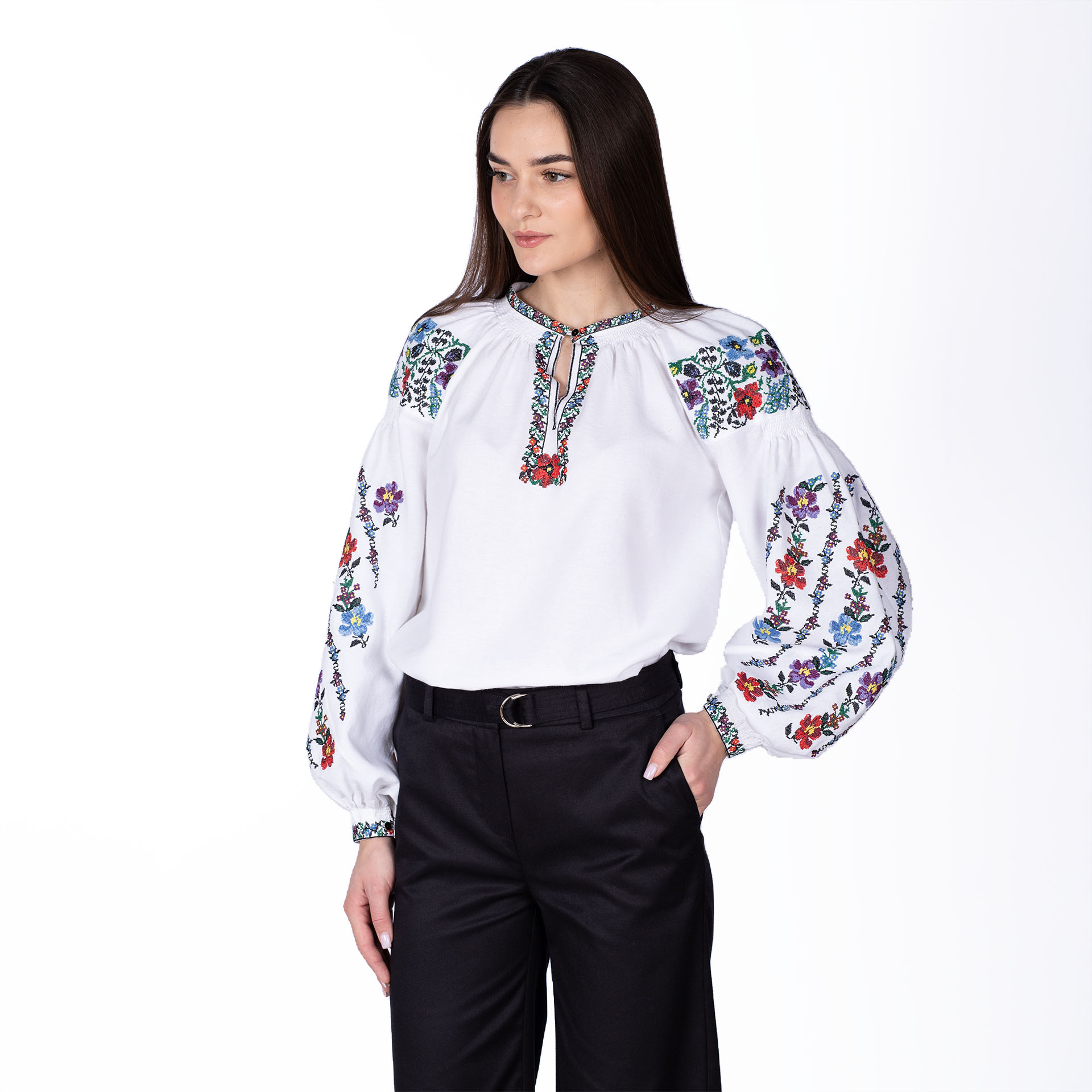 Folková lidová halenka z konopné tkaniny Wyszynka r. XXXL