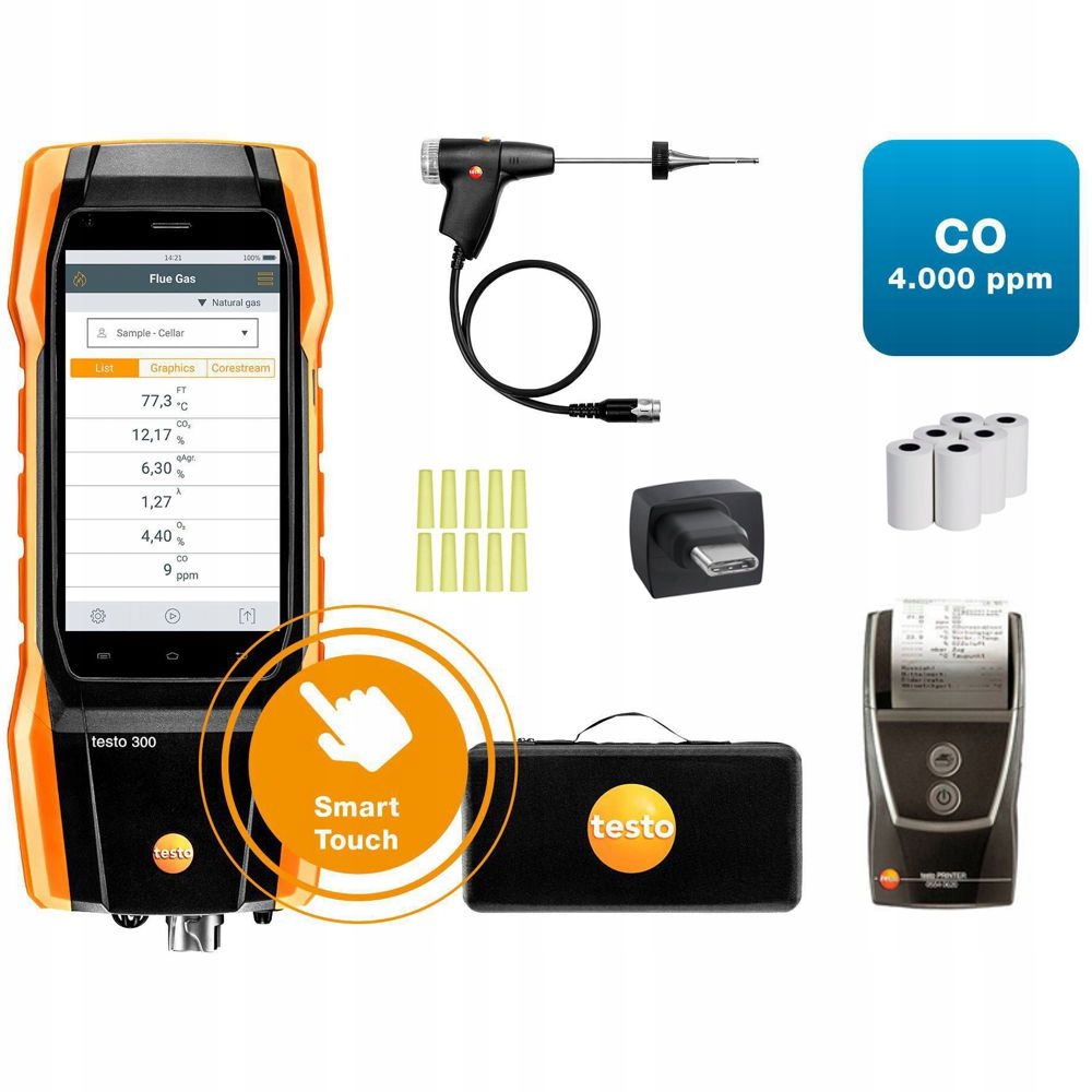 Analyzátor spalín Testo 300 NEXT LEVEL + tlačiareň + Senco O2