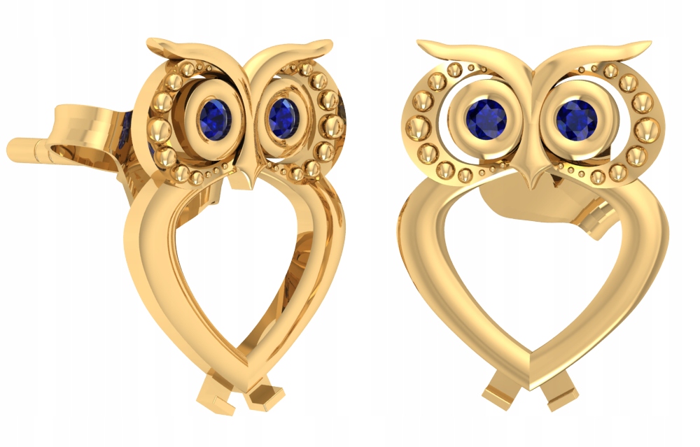 Złote Kolczyki Sówki Sowy Z Szafirami Pr. 585