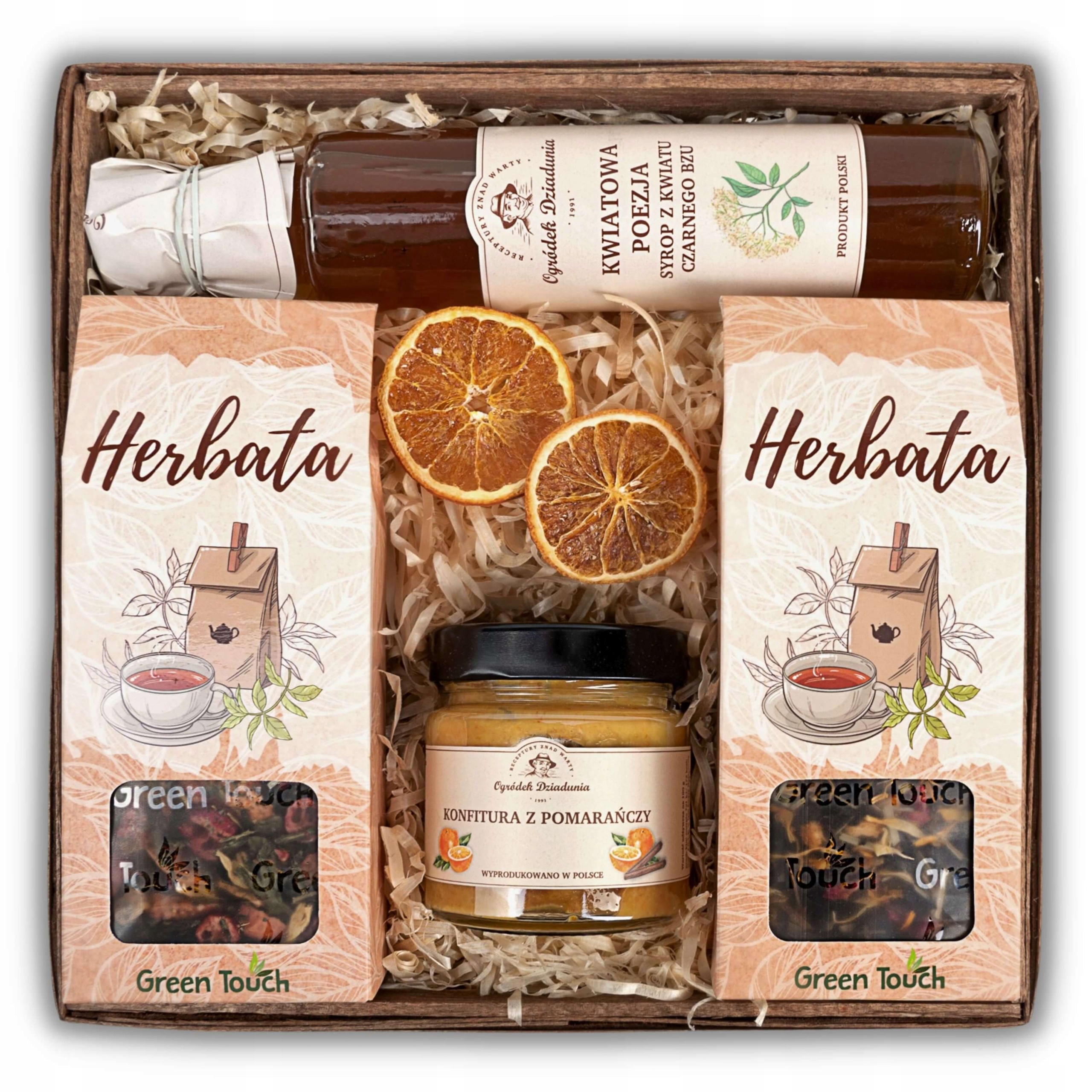 

Kosz prezentowy naturalne przetwory herbata Prezen