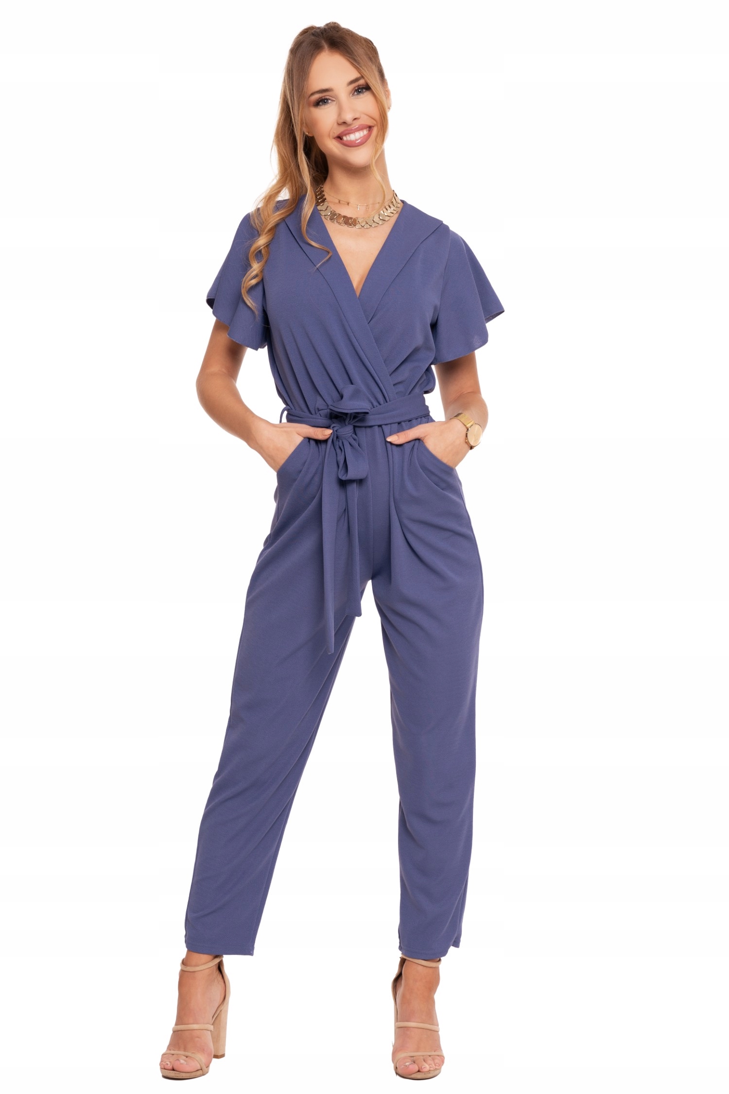 ELEGANCKI KOMBINEZON DAMSKI WIĄZANIE KRÓTKI RĘKAW DŁUGI MORAJ STYLOWY R.XXL Rodzaj elegancki