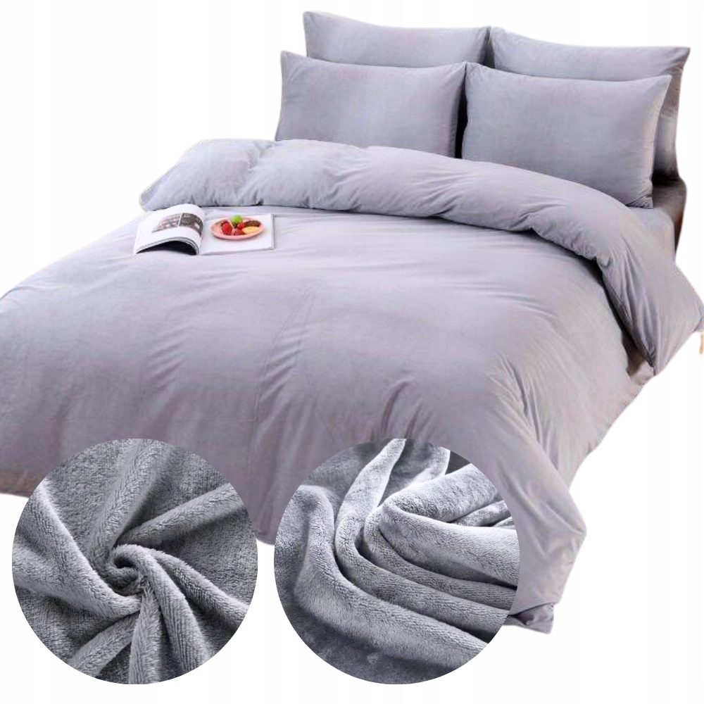 Pościel 160x200 pluszowa polarowa gładka miś zimowa ciepła szara