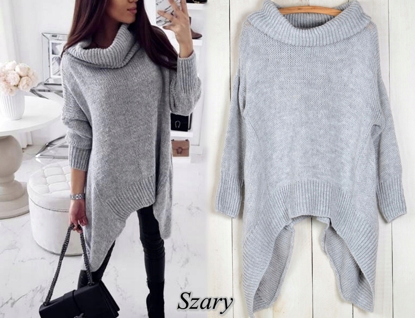 CIEPŁY GRUBY SWETER ASYMETRYCZNY GOLF WEŁNA 151 Materiał dominujący akryl