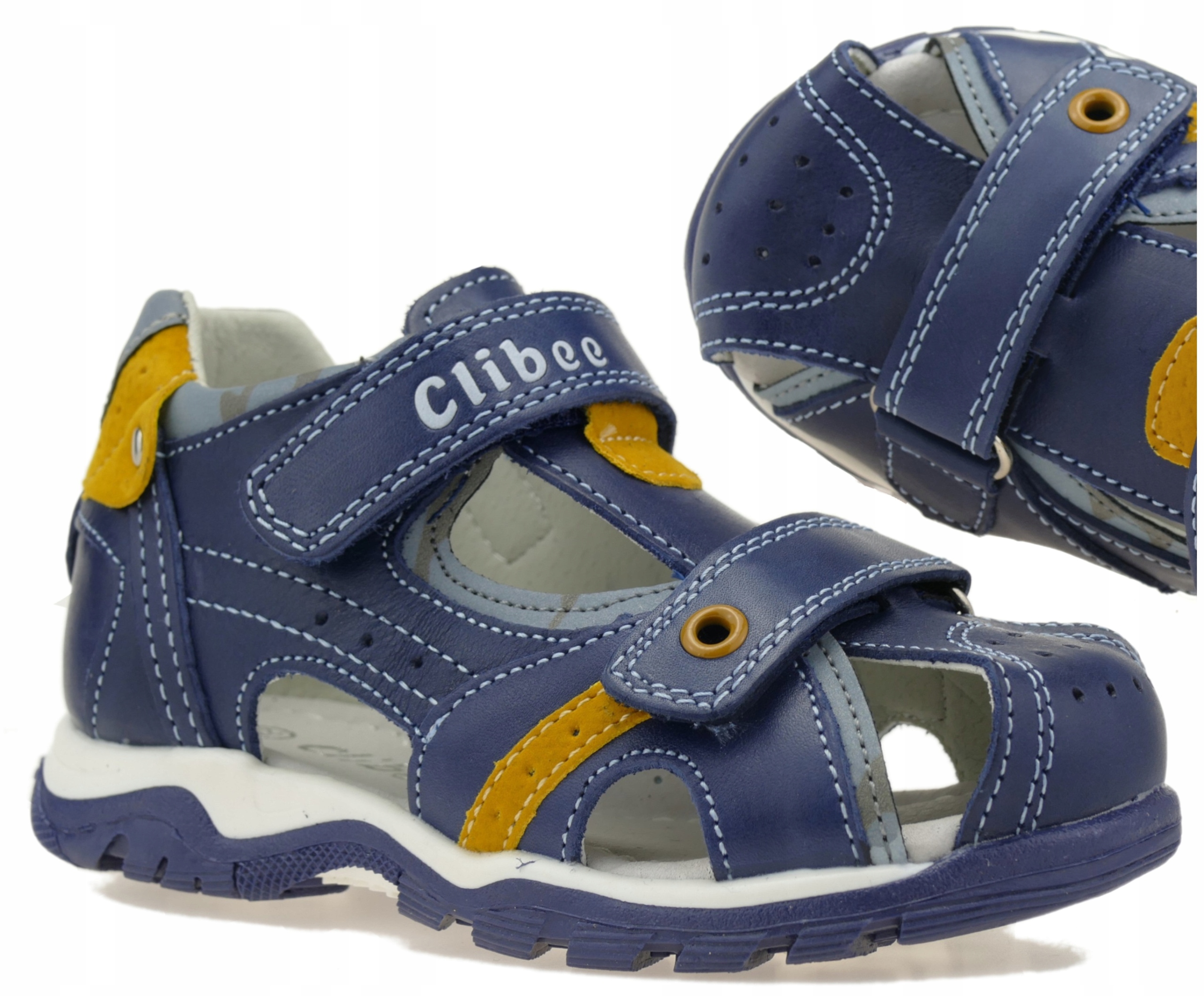 SKÓRZANE SANDAŁY CHŁOPIĘCE BUTY DZIECIĘCE KRYTE SANDAŁKI NA RZEPY R. 27