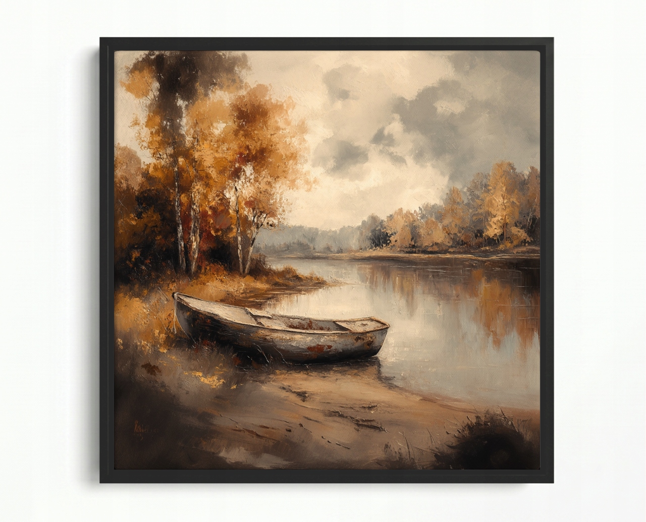 Obraz Rám American Box Jesenná Krajina Loďka Rieka Zlatá Jeseň 60x60