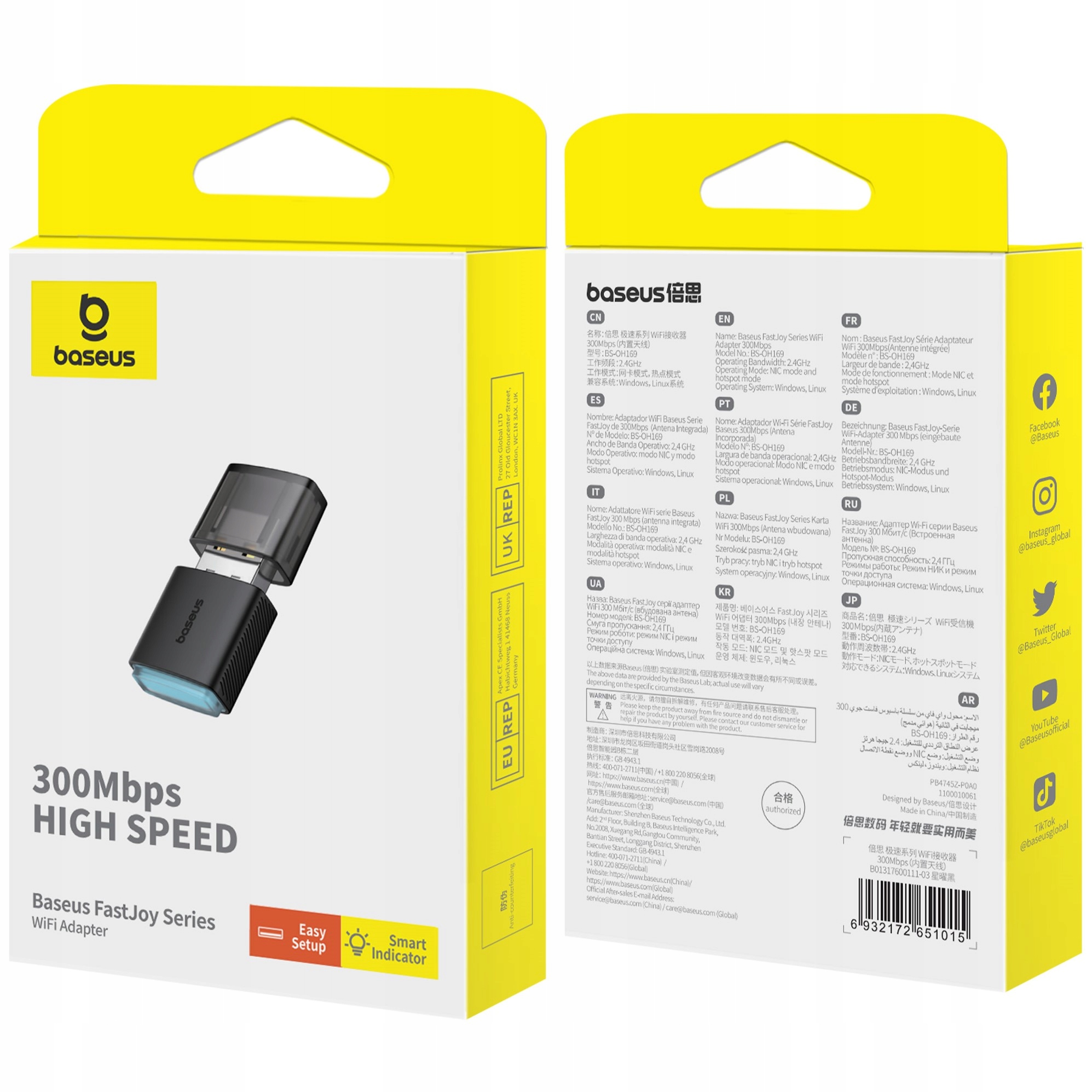 BASEUS ADAPTER KARTA SIECIOWA WIFI USB DO LAPTOPA ZEWNĘTRZNA 2.4GHz 300Mbps Producent Baseus