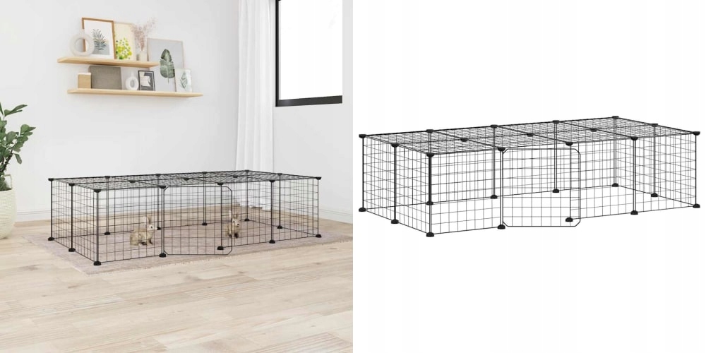 Levně Černá, Klec pro zvířata s brankou, ocel, 20 panelů, 35 x 35 cm
