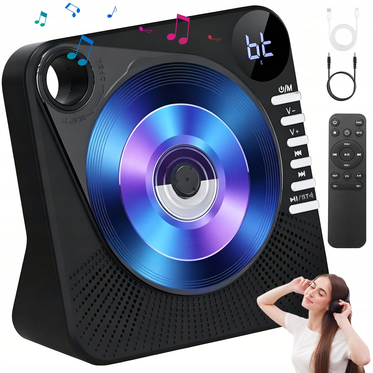 Přenosný CD Přehrávač, Reproduktor, Přehrávání Bluetooth 5.0 S Dálkovým Ovládáním