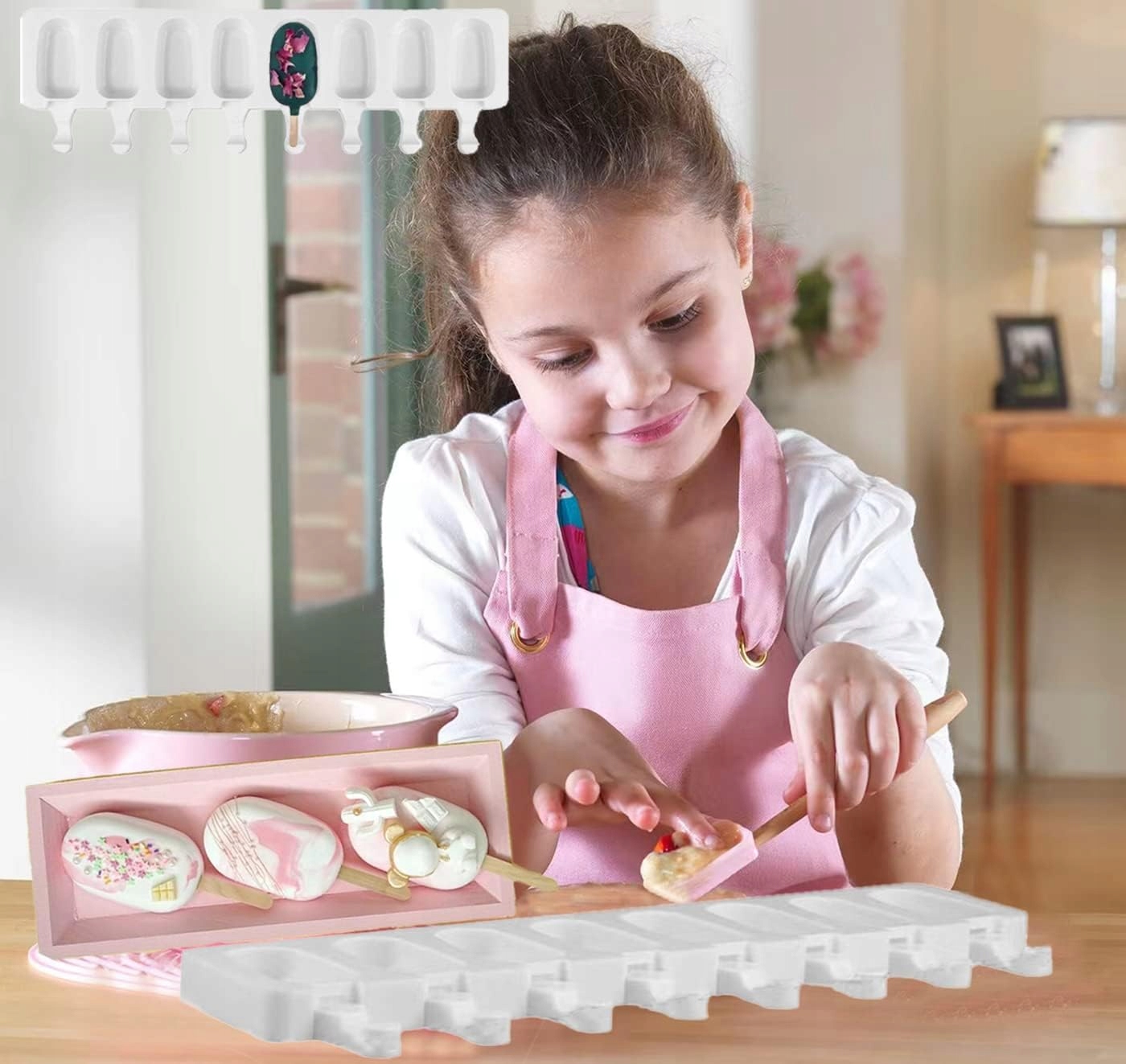 FOREMKI FORMY SILIKONOWA FORMA DO LODÓW NA PATYKU ZESTAW 8szt +PATYCZKI 50x Liczba miejsc do mrożenia 8