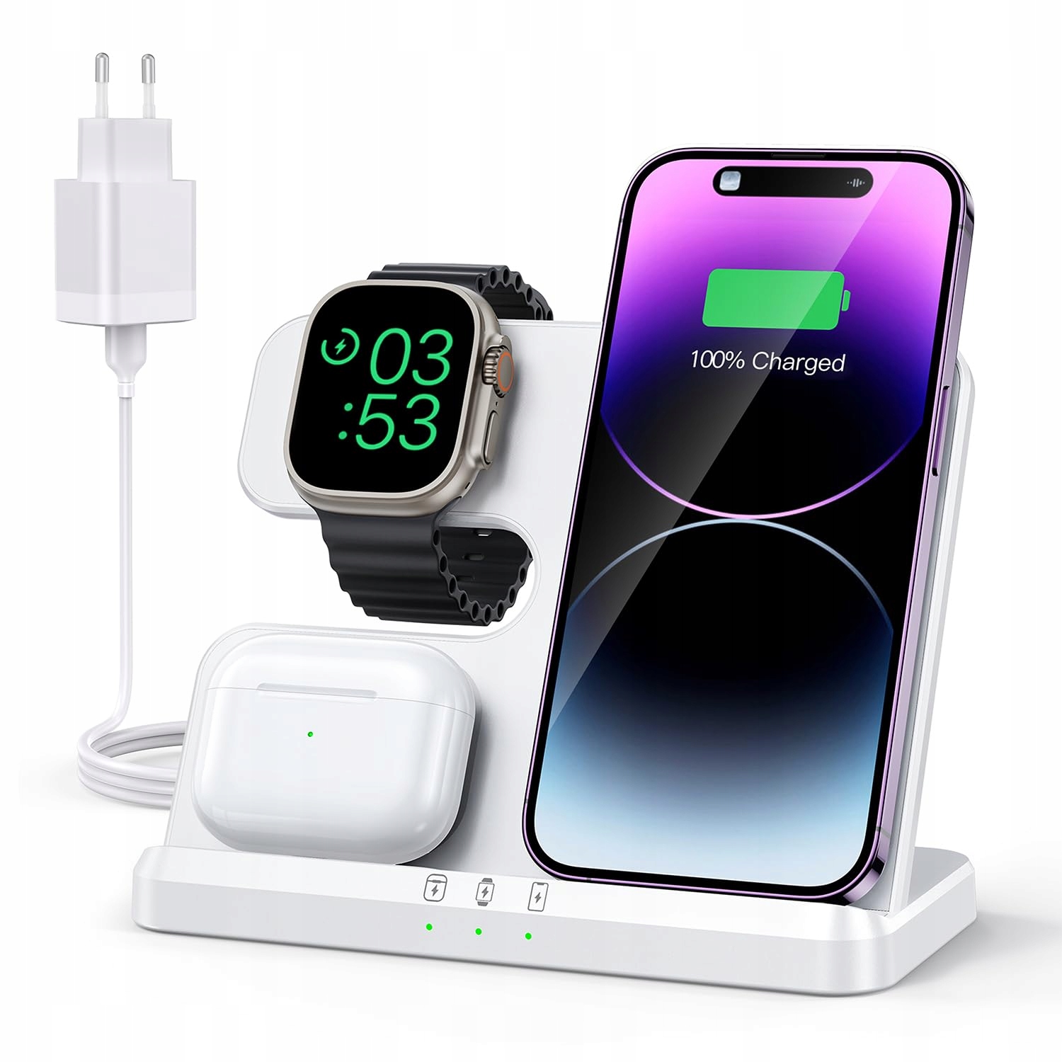 JARGOU Bezprzewodowa Ładowarka 3w1 Do iPhone Apple Watch AirPods