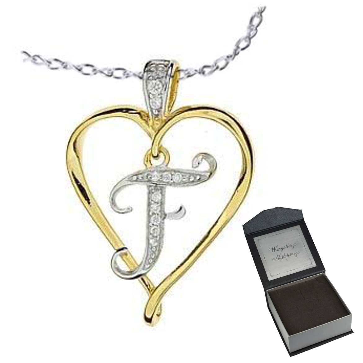 Náhrdelník Písmeno F Srdce Ag.zlacené+krabička Gravírování