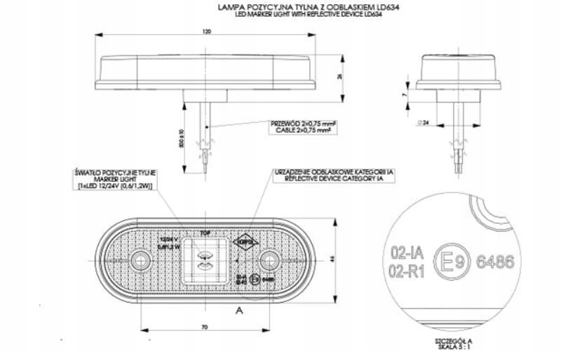 LAMPA OBRYSOWA LED CZERWONA Producent części Horpol