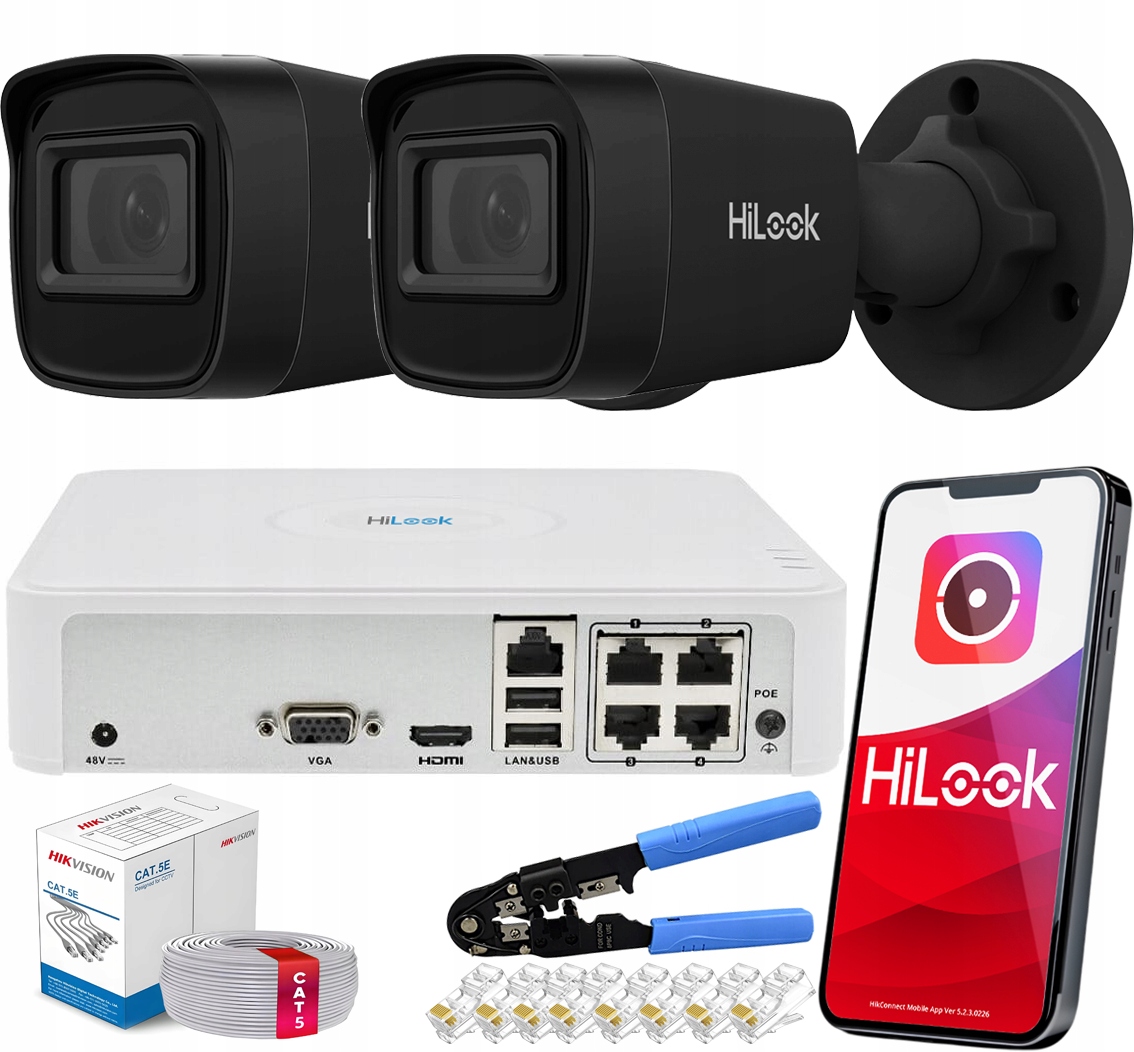 Sada pro monitorování Ip Poe 2 černé venkovní kamery Hilook Hikvision