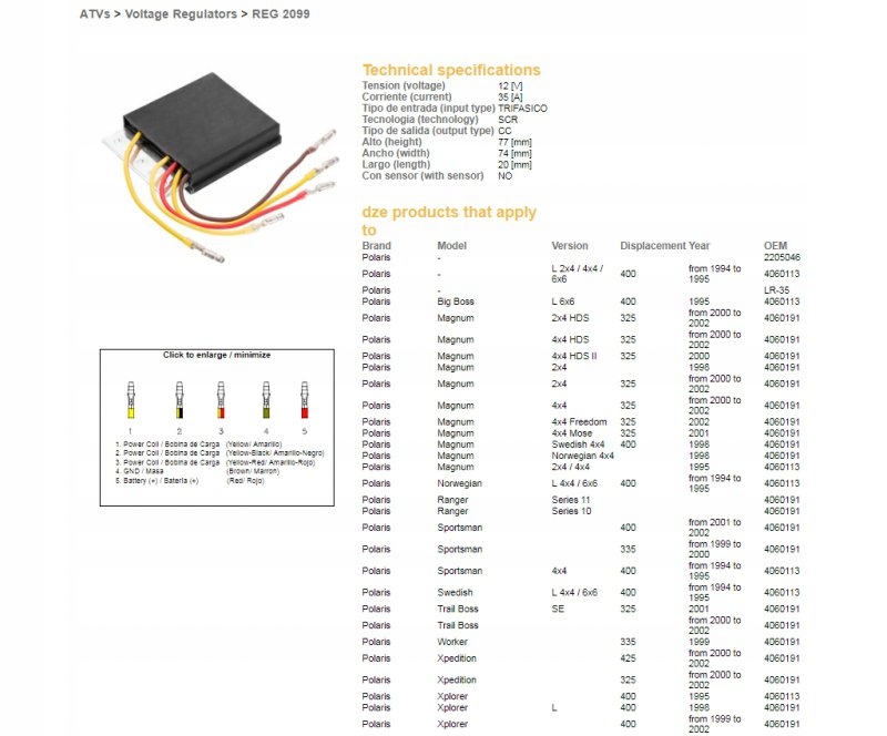 Dze Regulátor Napätia Polaris 325/335/400/425 98-02 (oem 4060191) (ESR956)
