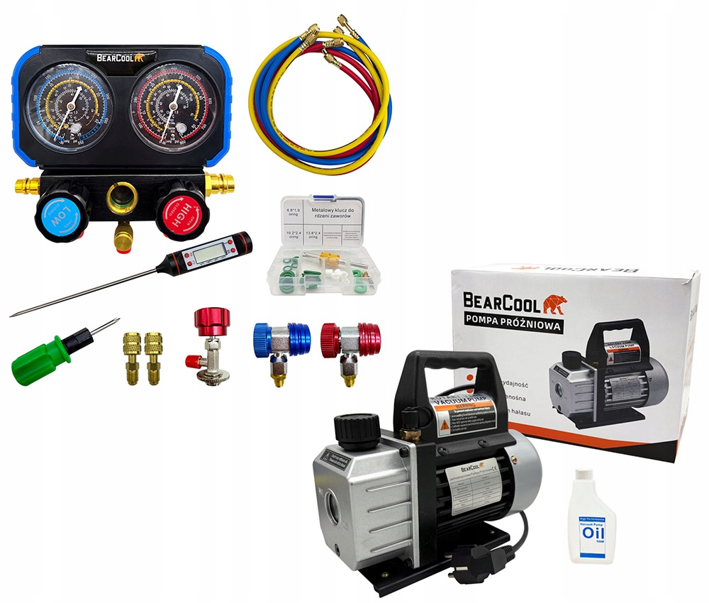 Vákuová pumpa BearCool Sada manometrov R134a, R410A, R32, R22