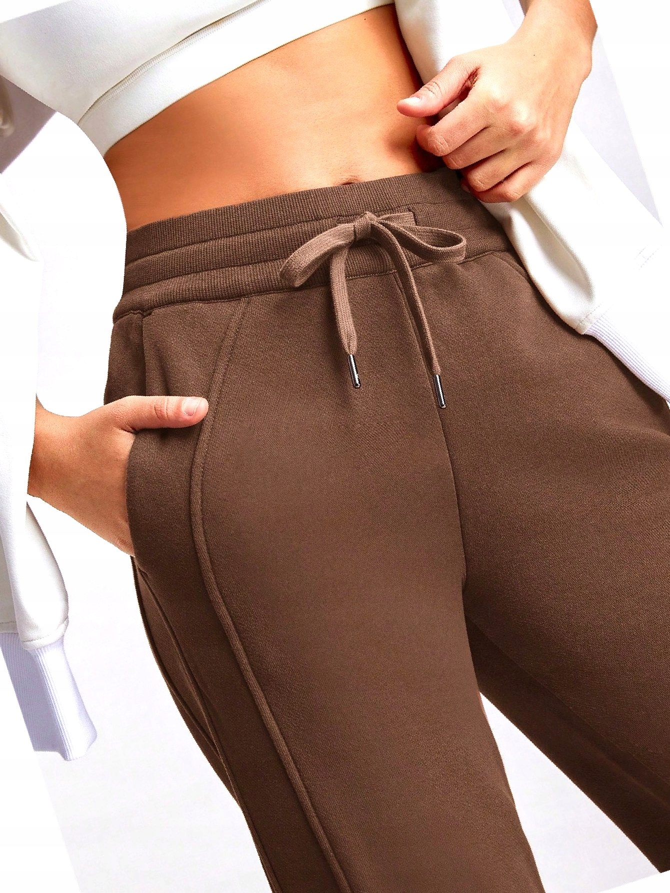 Dresové kalhoty Zateplené v pase Hnědé Premium Stahovací XXL