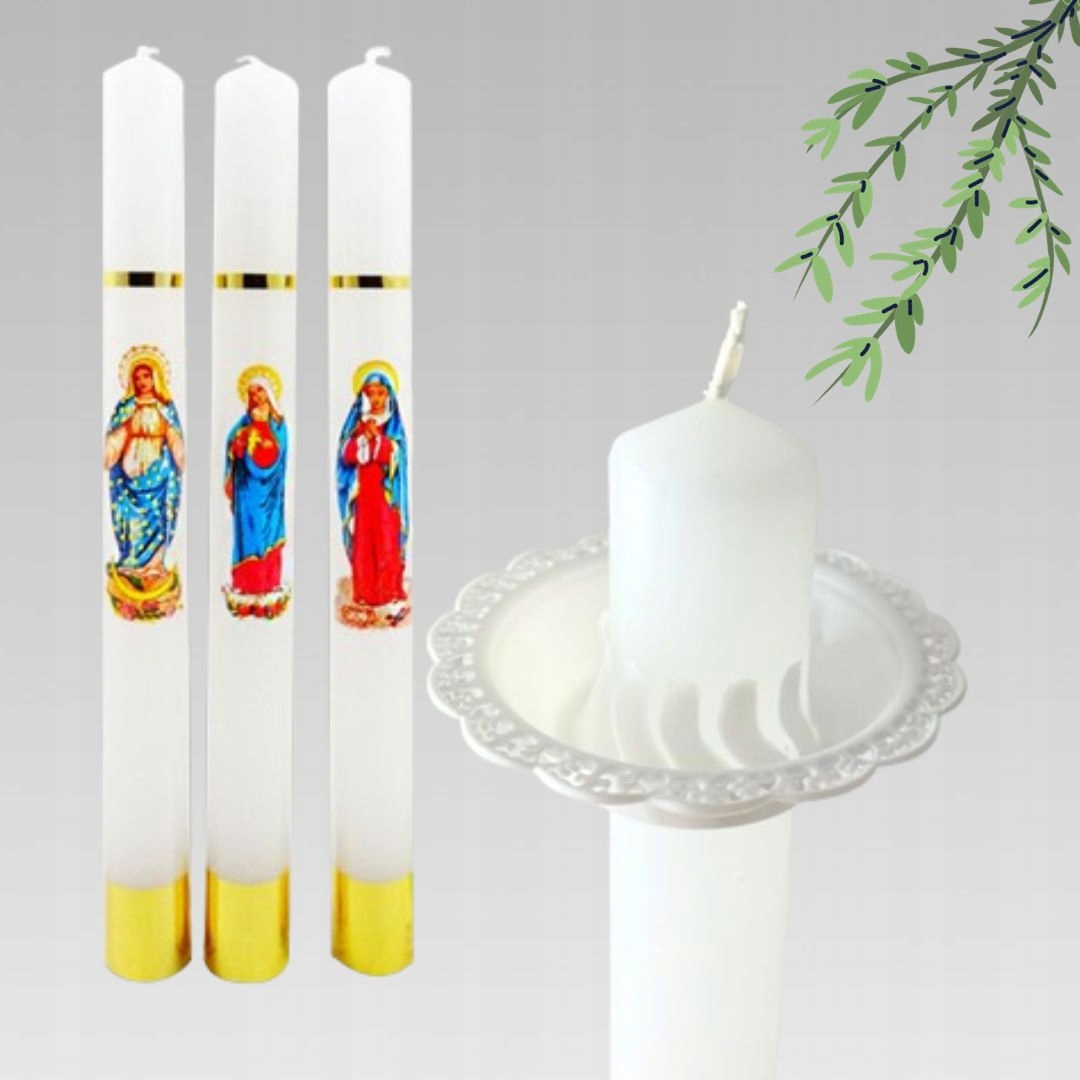GROMNICA ŚWIECA GROMNICZNA BIAŁA MATKA BOŻA 30 CM + OKAPNIK