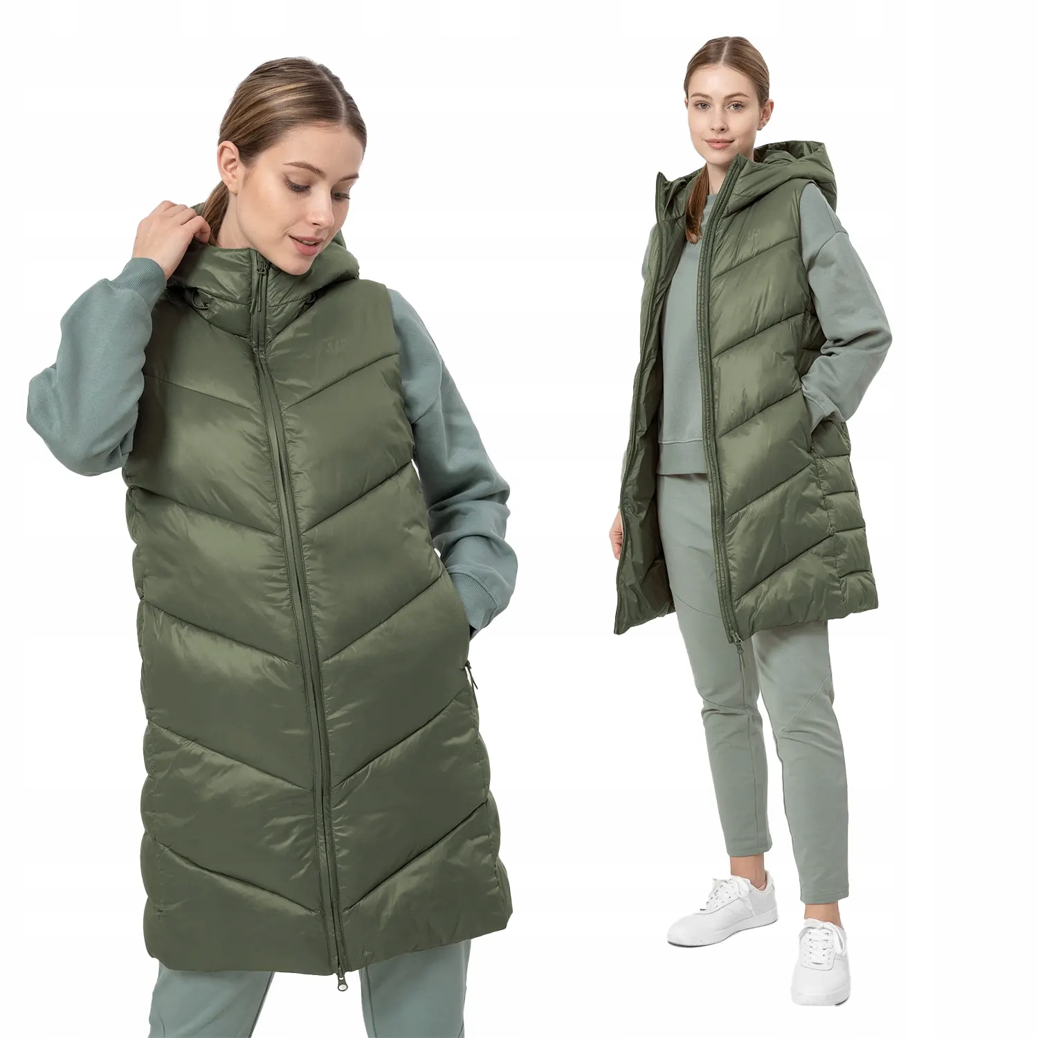 BEZRĘKAWNIK DAMSKI 4F KURTKA KAMIZELKA PIKOWANA WIOSENNA DŁUGA Z22-KUDP006 Marka 4F