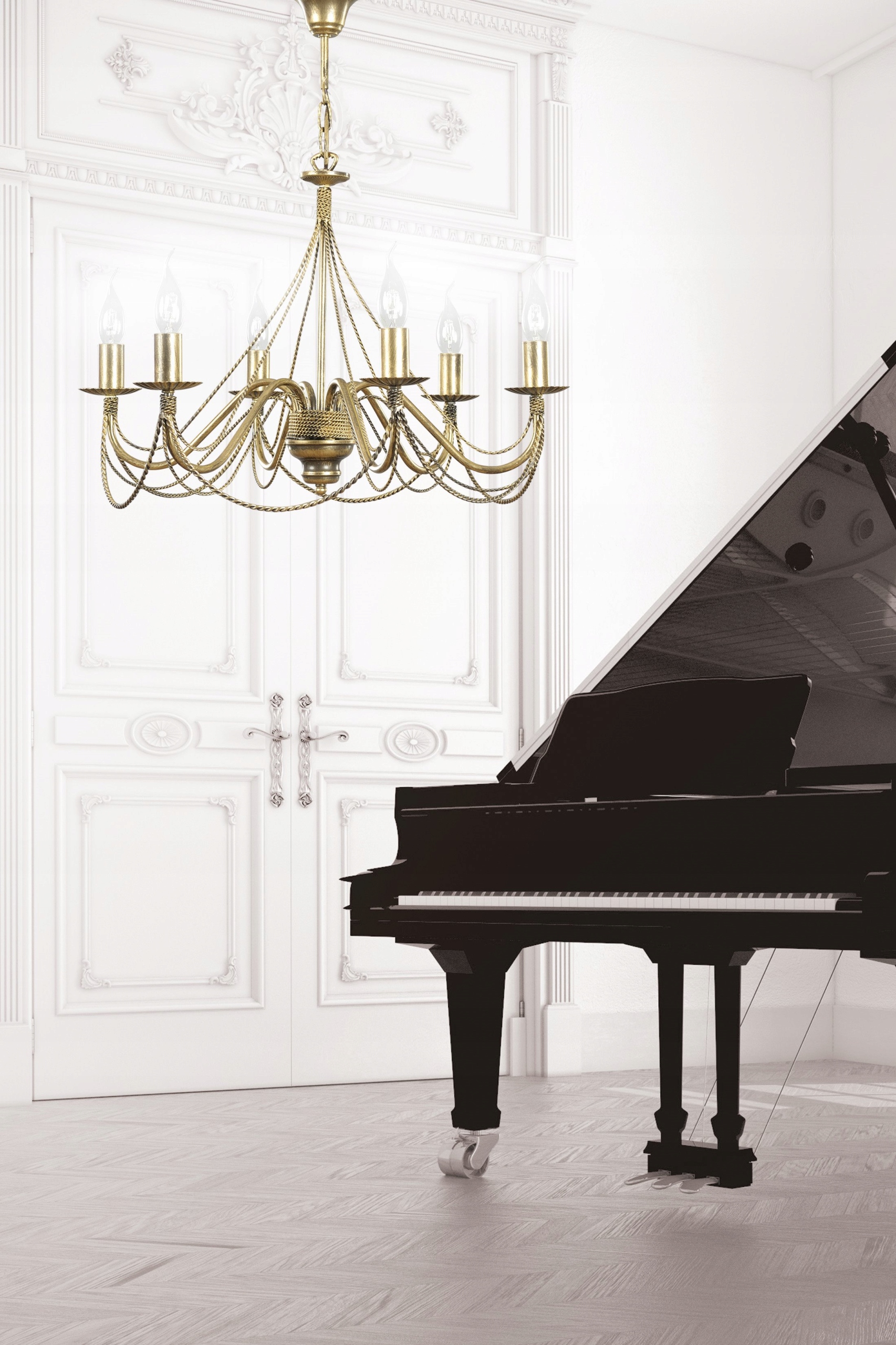 Velký barokní lustr do exkluzivního obývacího pokoje nebo ložnice Tori, plameny