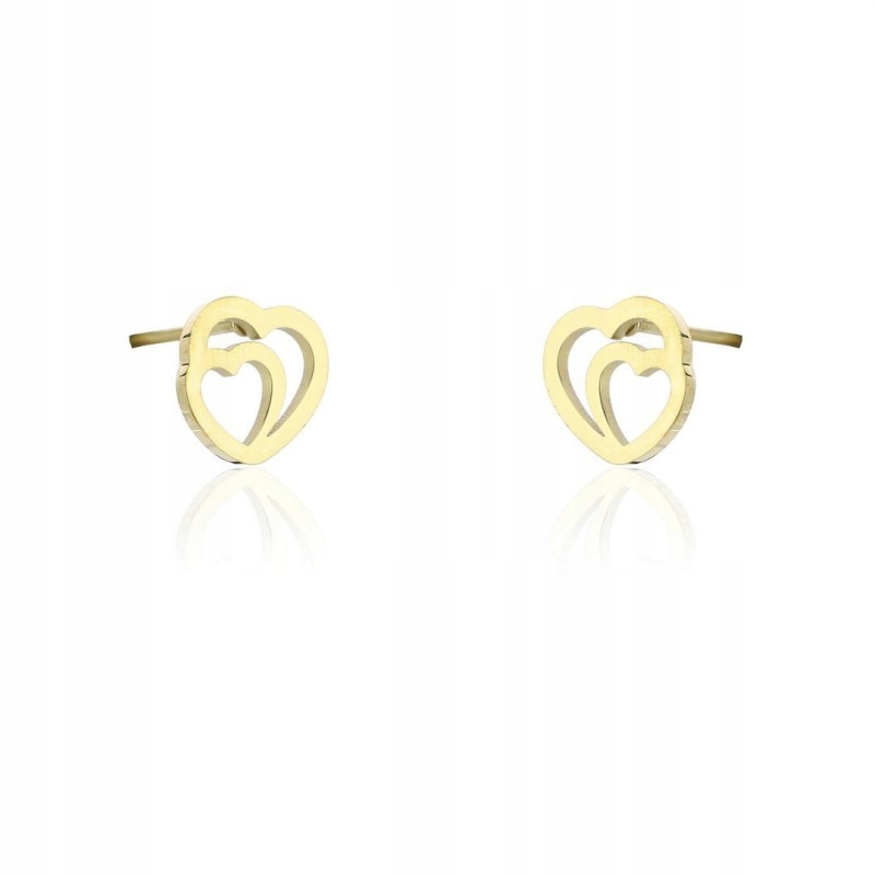 

Piękne kolczyki podwójne złote serduszka sztyft